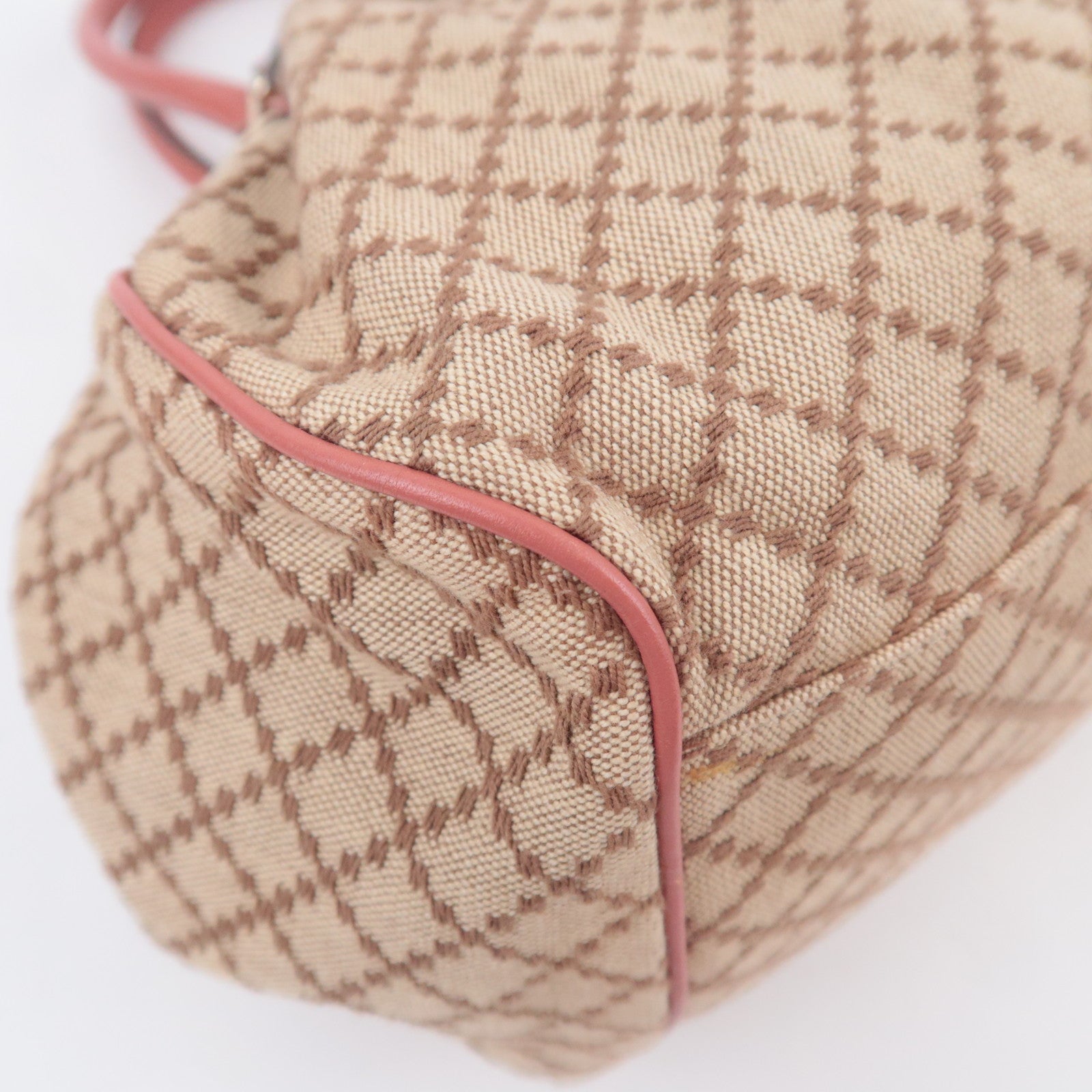 GUCCI Sukey Diamante Canvas Shoulder Bag Beige Pink 223974