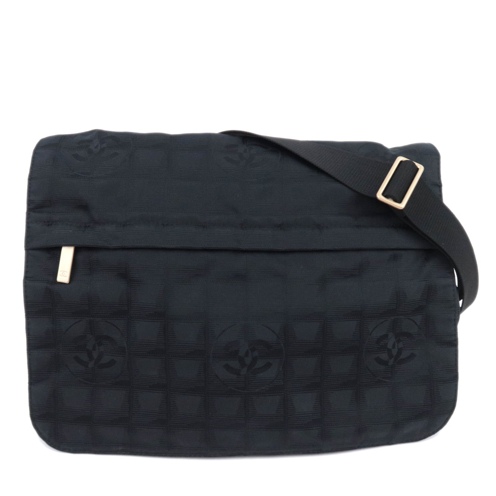 CHANEL New Travel Line Nylon Jacquard Shoulder Bag Black91616