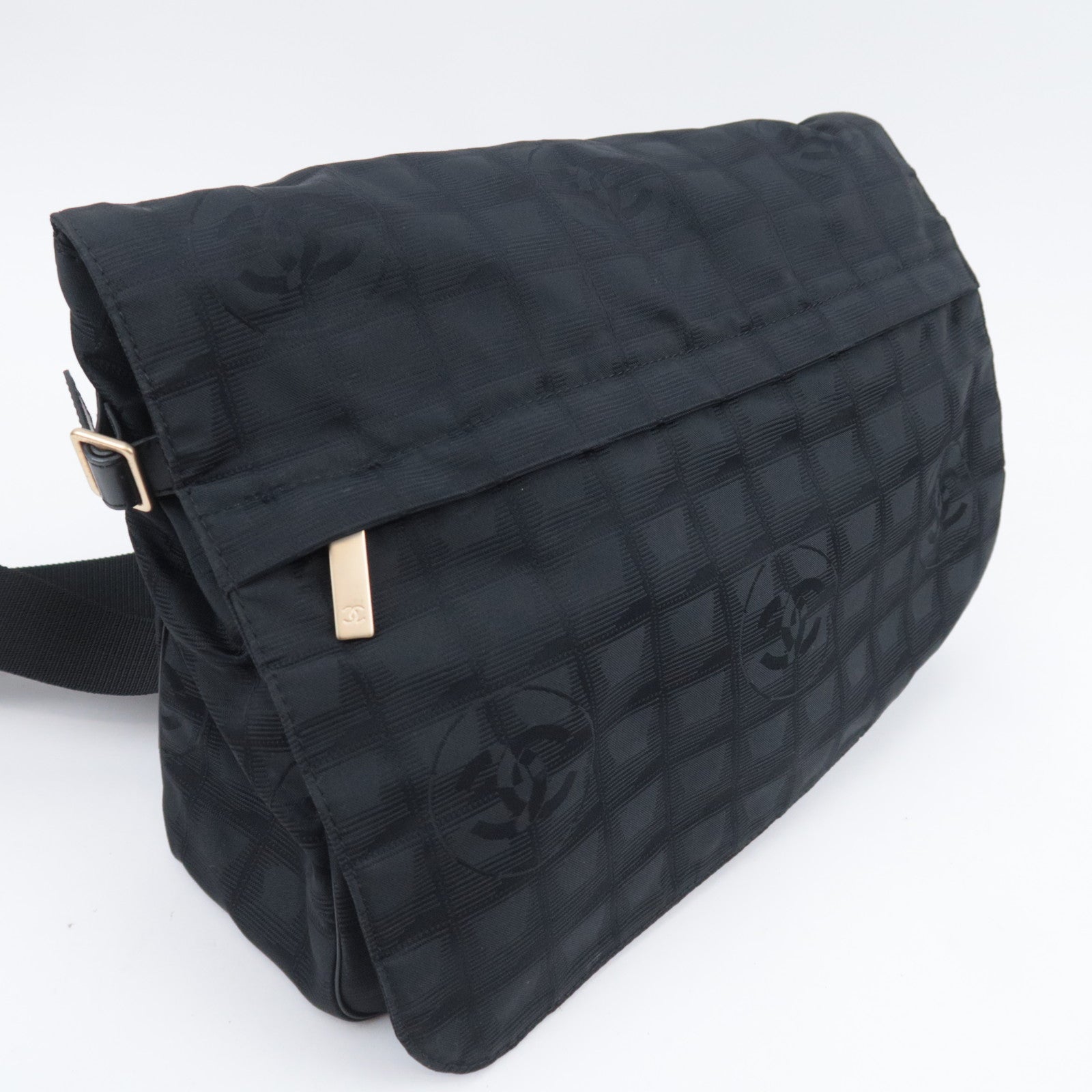 CHANEL New Travel Line Nylon Jacquard Shoulder Bag Black