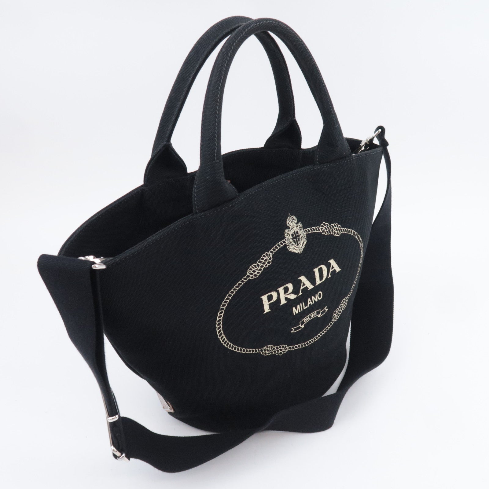 PRADA Canapa Bucket Canvas Tote Bag Black