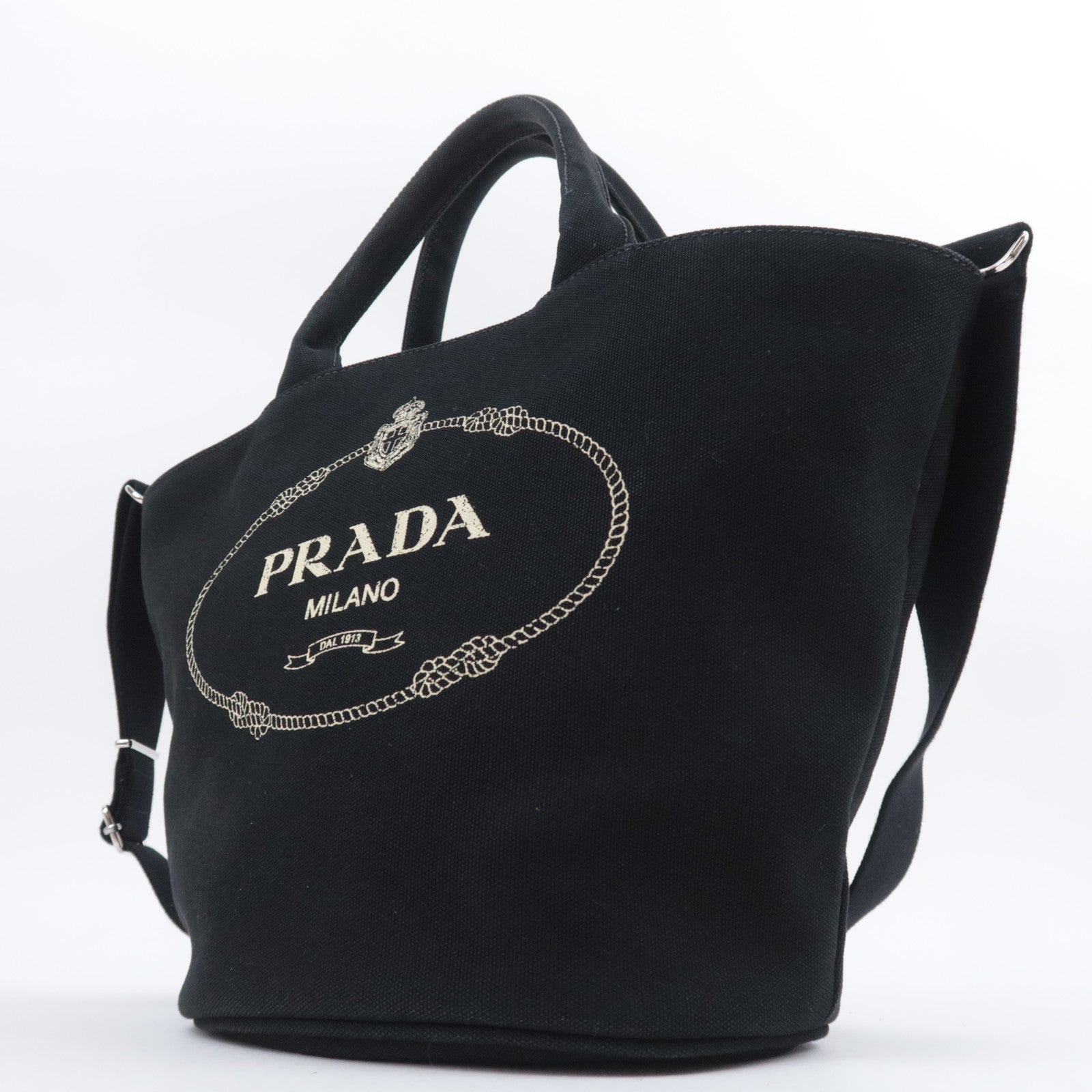 PRADA Canapa Bucket Canvas Tote Bag Black