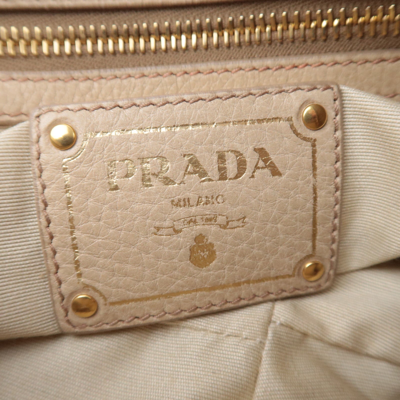 PRADA Leather Shoulder Bag Beige BR4070