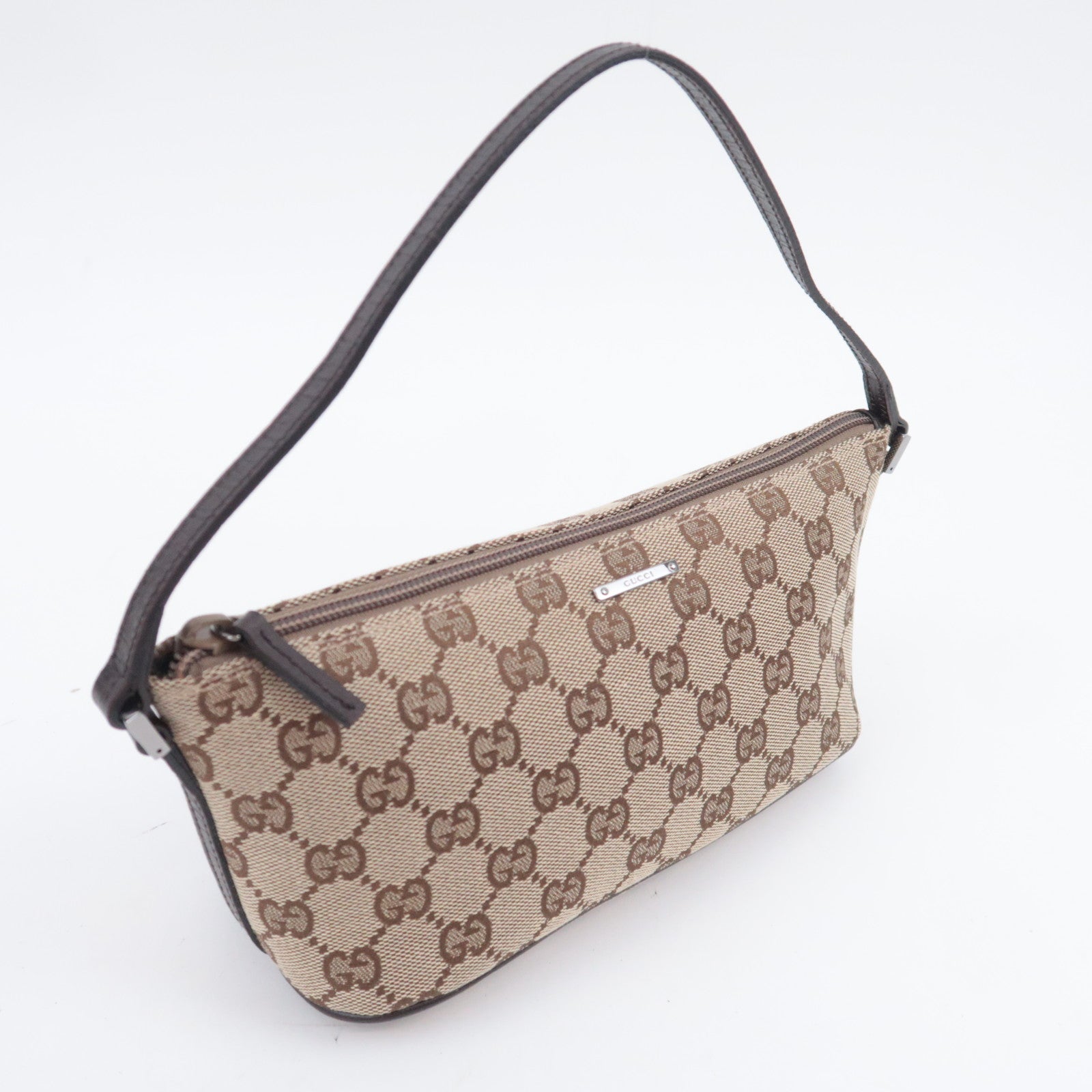 GUCCI Boat Bag GG Canvas Handbag Brown 07198