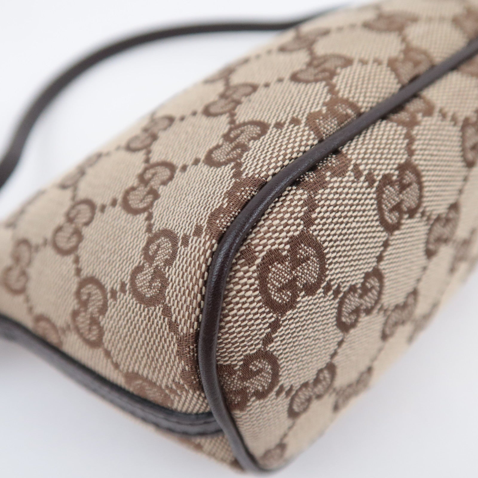 GUCCI Boat Bag GG Canvas Handbag Brown 07198