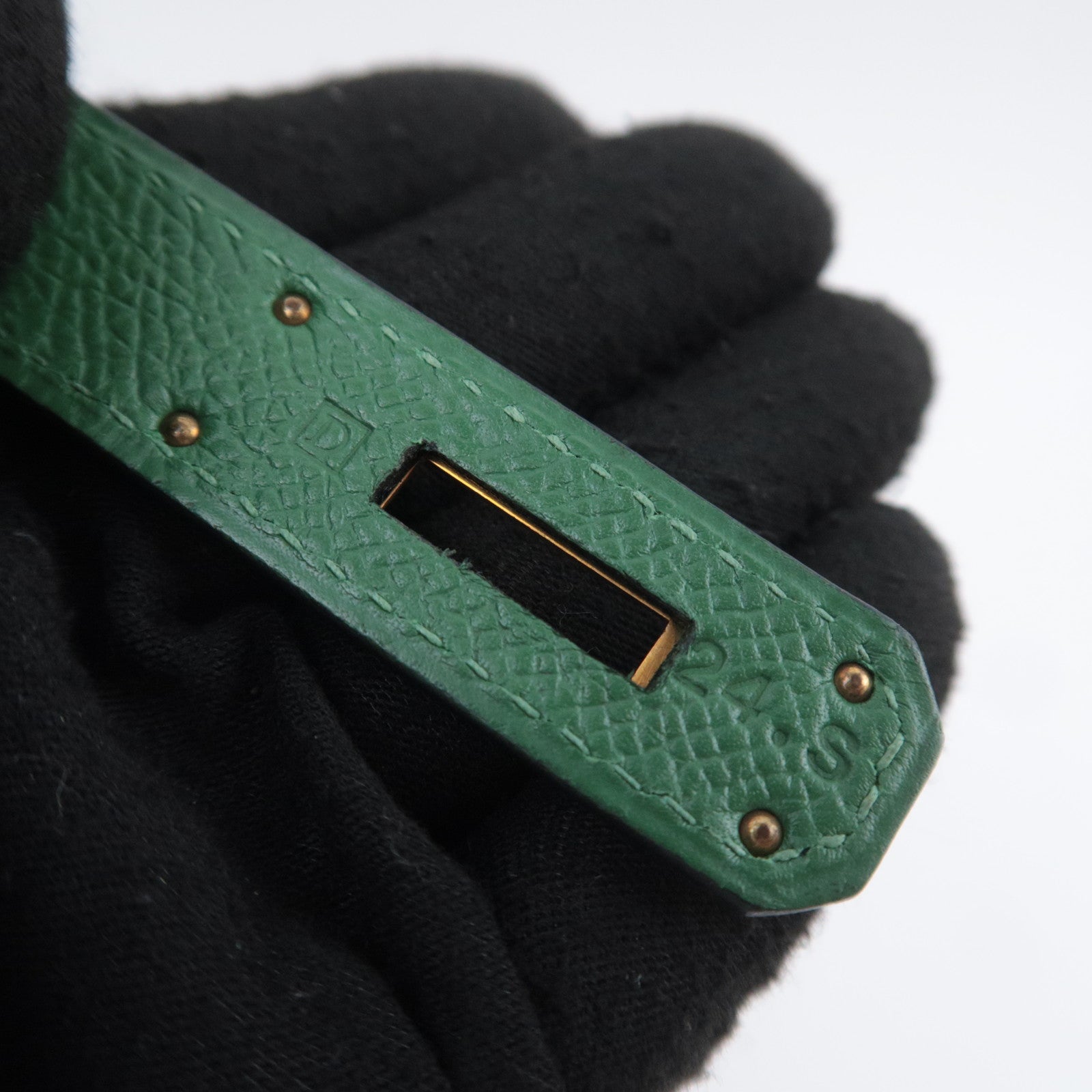 HERMES Kelly 32 □D Stamp (2000) Courchevel Green