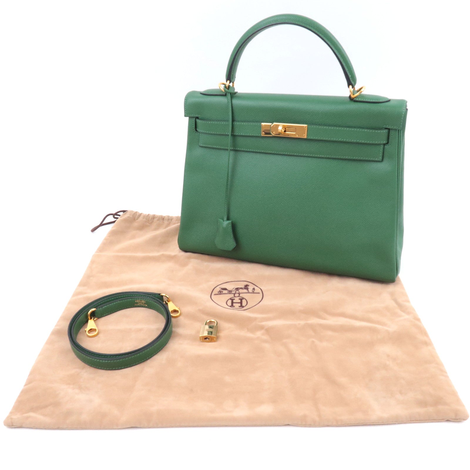 HERMES Kelly 32 □D Stamp (2000) Courchevel Green