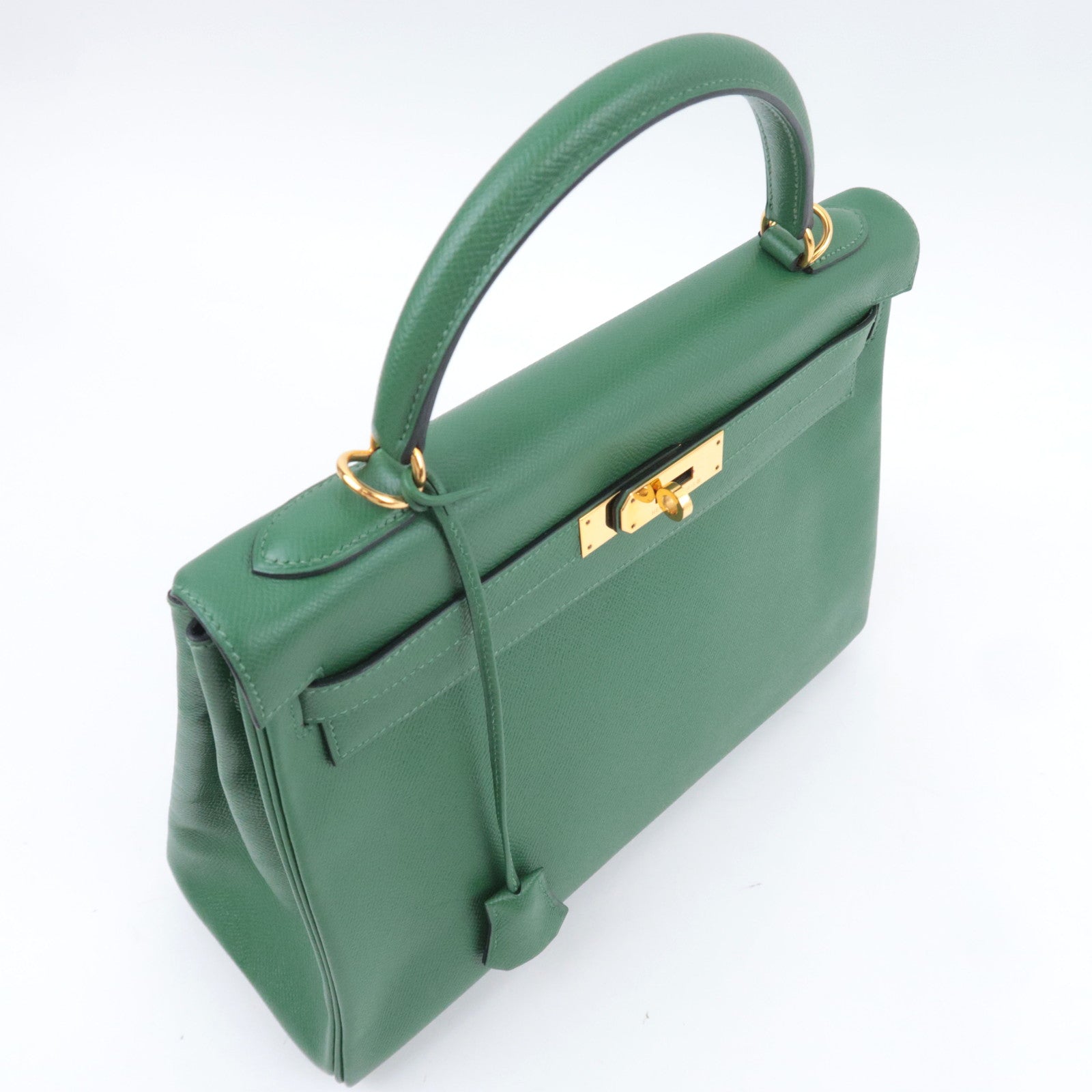 HERMES Kelly 32 □D Stamp (2000) Courchevel Green