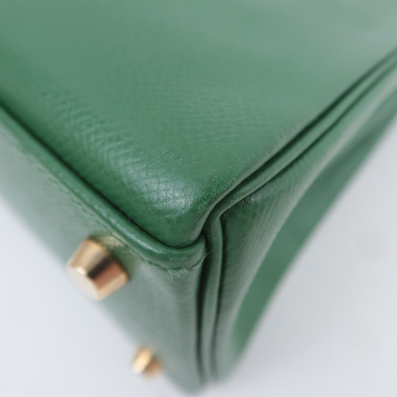 HERMES Kelly 32 □D Stamp (2000) Courchevel Green