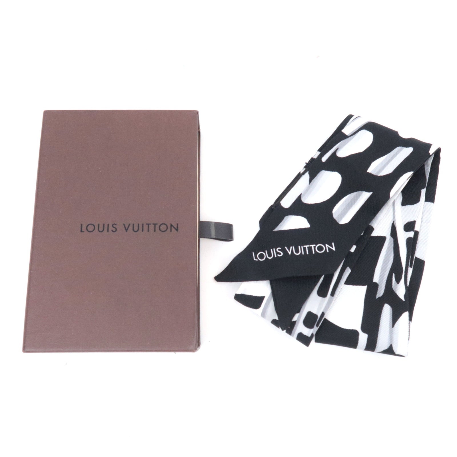 Louis Vuitton Bandeau Scarf 100% Silk Black White MP1834