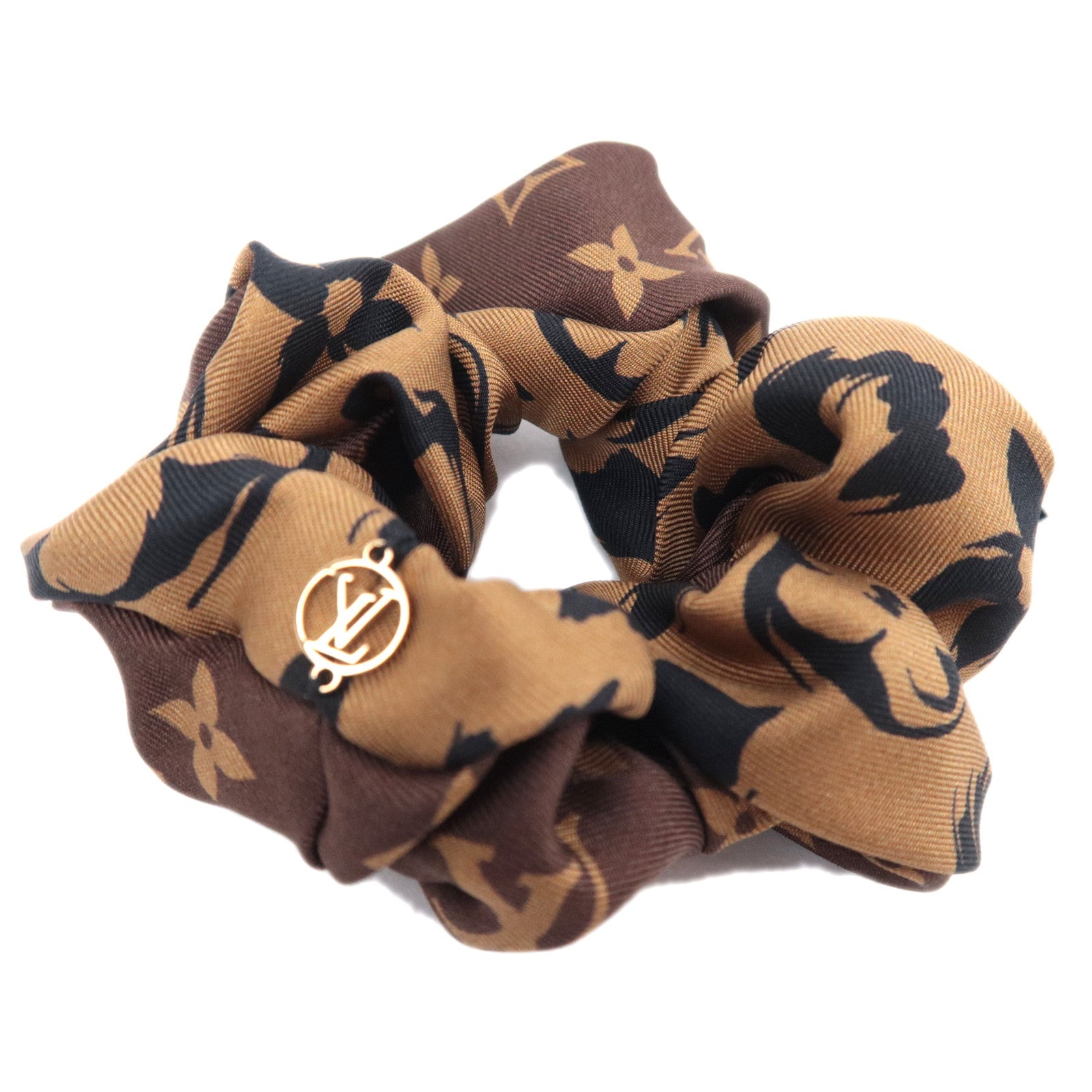 Louis Vuitton LV Safari Scrunchie Hair tie 100% Silk Brown M9816491659