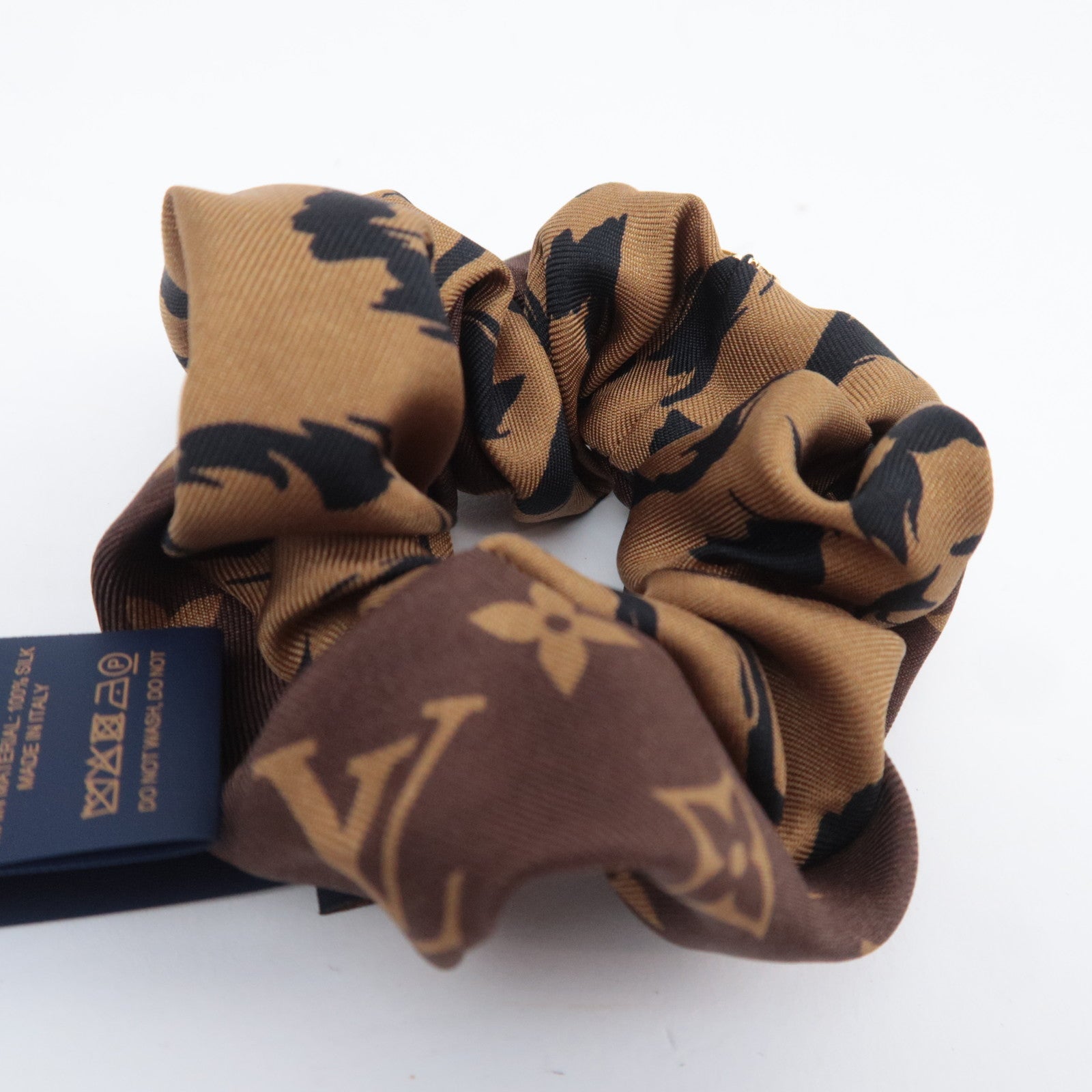 Louis Vuitton LV Safari Scrunchie Hair tie 100% Silk Brown M98164