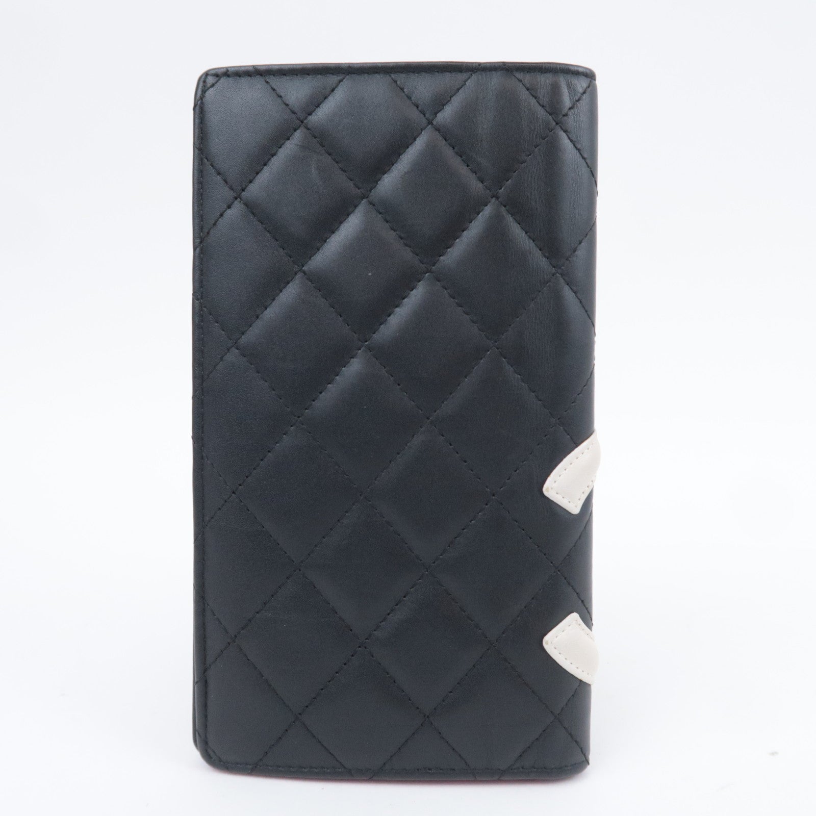 CHANEL Cambon Line Long Wallet Lambskin Black White