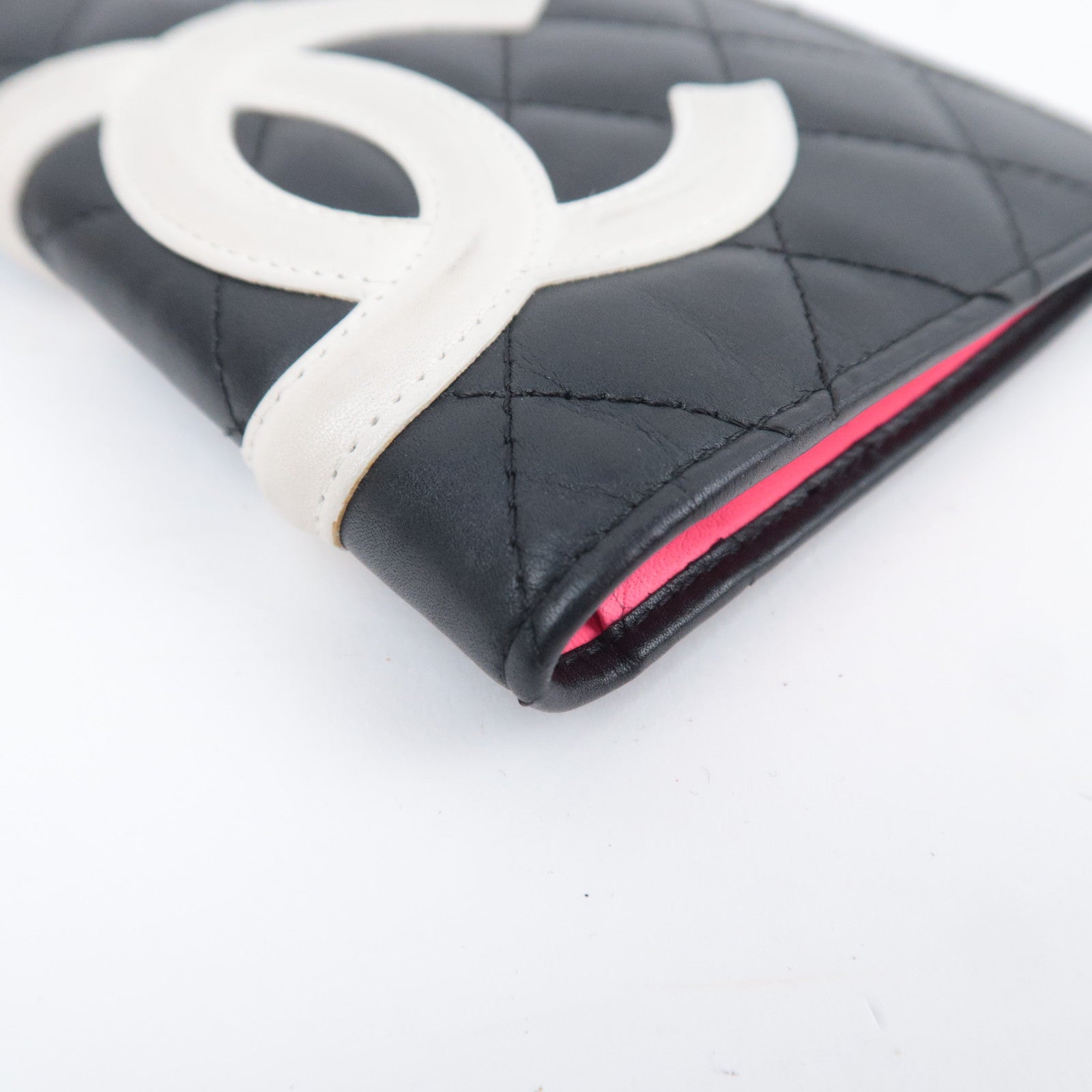 CHANEL Cambon Line Long Wallet Lambskin Black White
