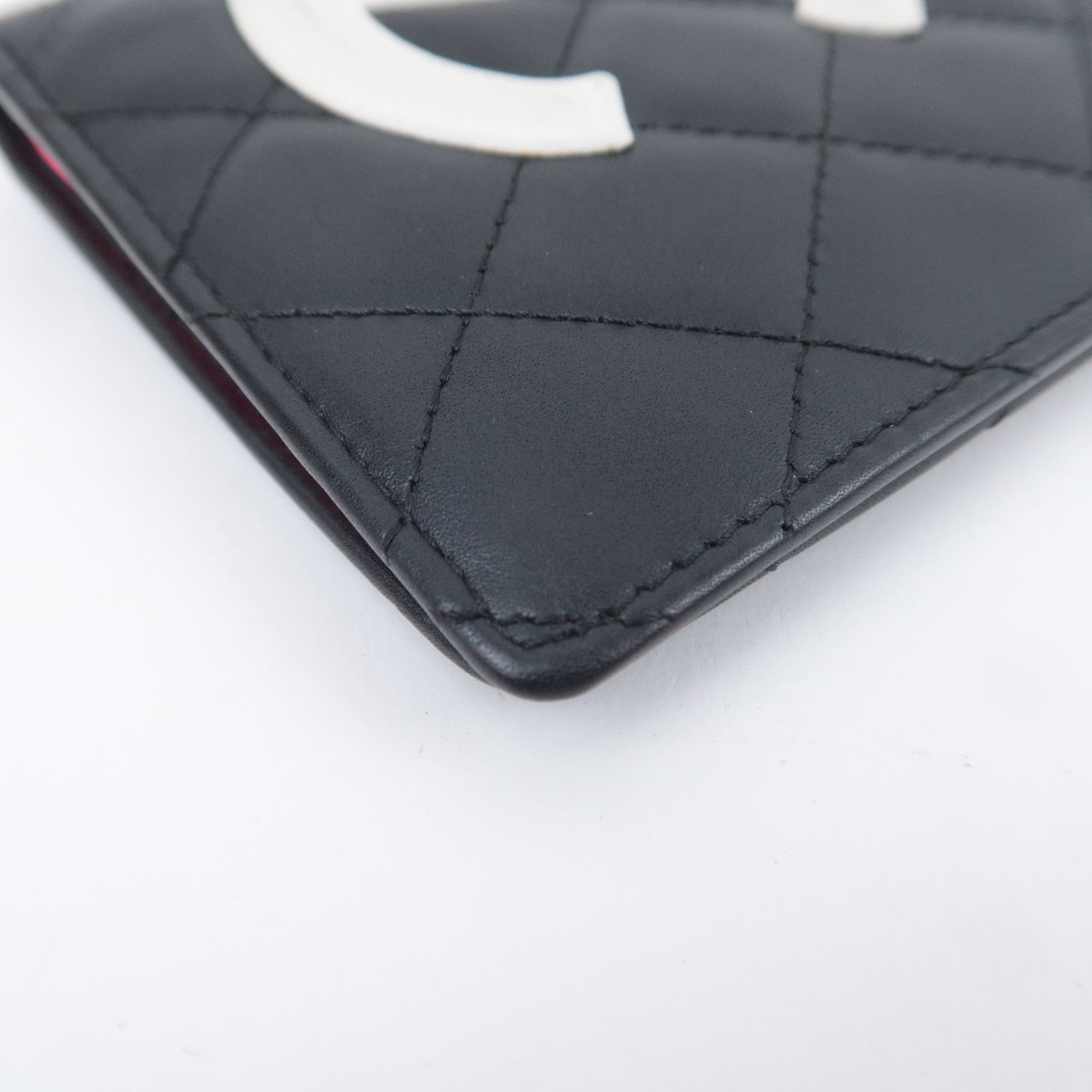 CHANEL Cambon Line Long Wallet Lambskin Black White