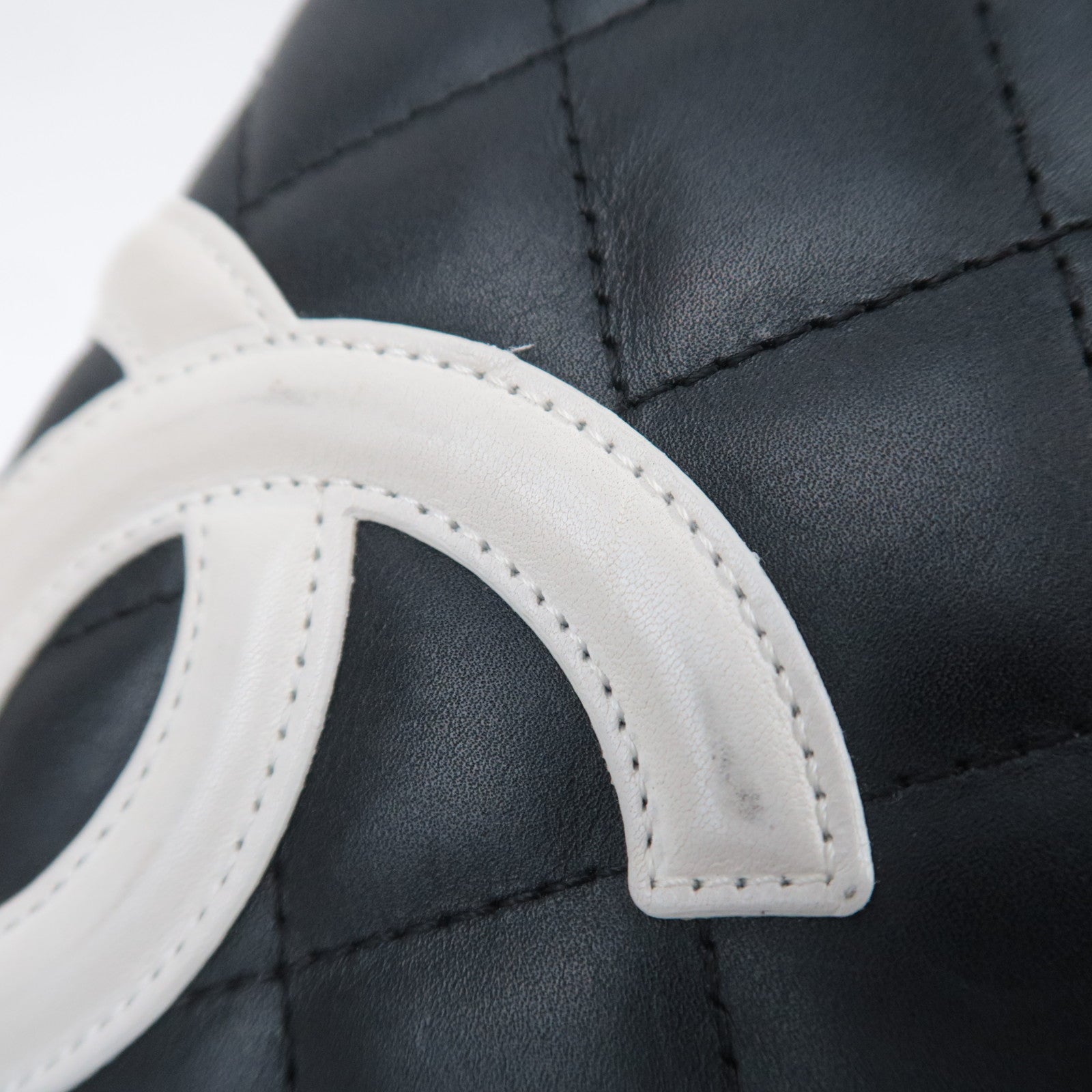 CHANEL Cambon Line Long Wallet Lambskin Black White