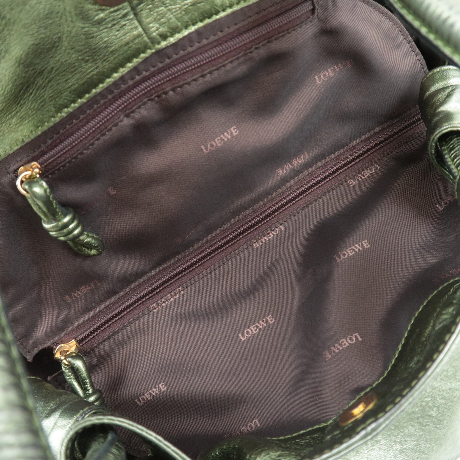LOEWE Nappa Aire Leather Shoulder Bag Metallic Green