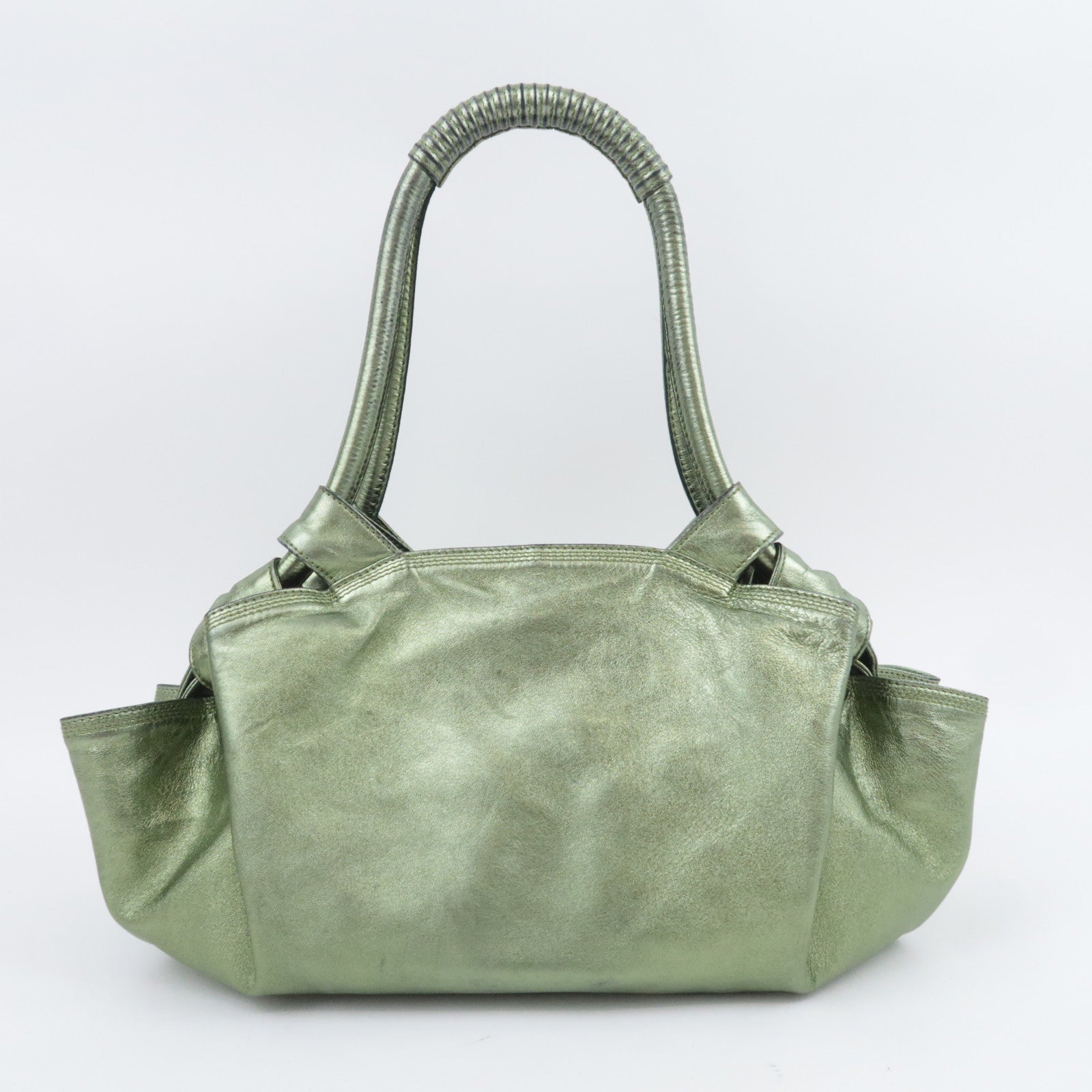 LOEWE Nappa Aire Leather Shoulder Bag Metallic Green