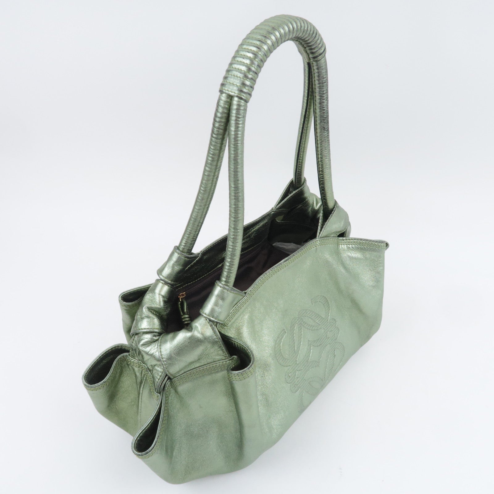 LOEWE Nappa Aire Leather Shoulder Bag Metallic Green