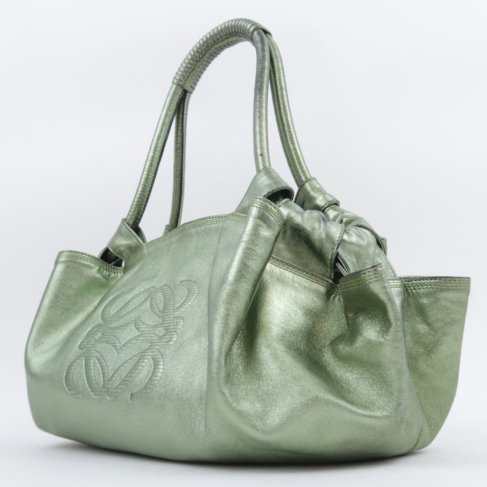 LOEWE Nappa Aire Leather Shoulder Bag Metallic Green
