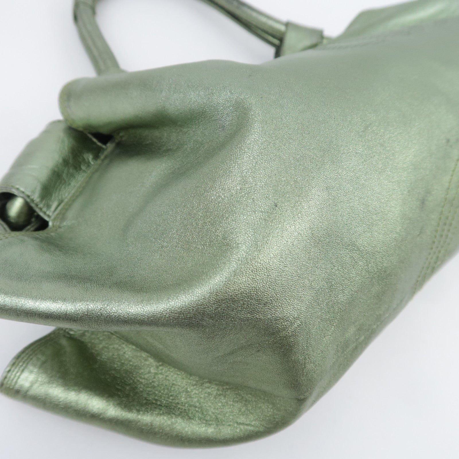 LOEWE Nappa Aire Leather Shoulder Bag Metallic Green