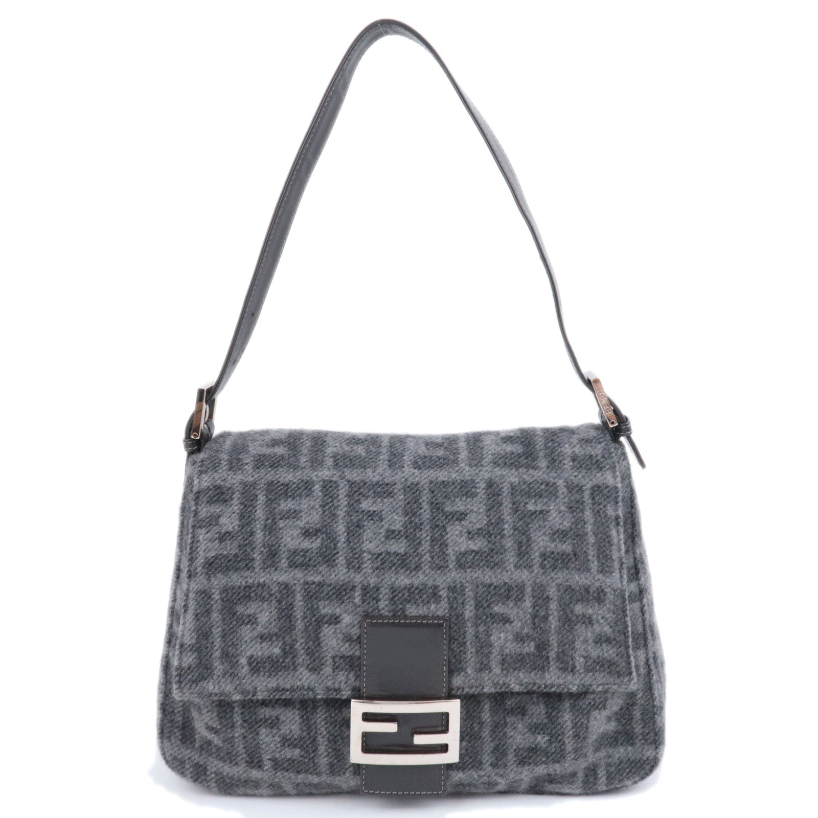 FENDI Zucca Mamma Baguette Cashmere Shoulder Bag Gray91680