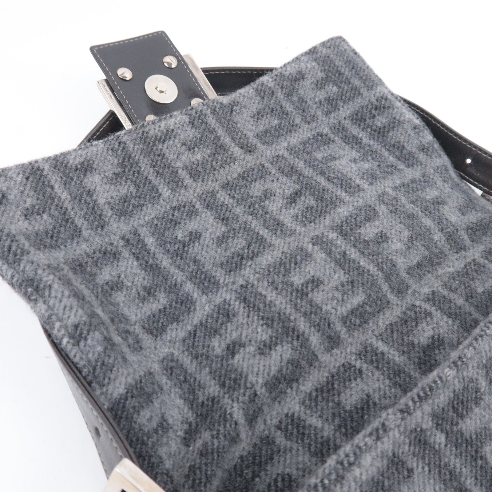 FENDI Zucca Mamma Baguette Cashmere Shoulder Bag Gray
