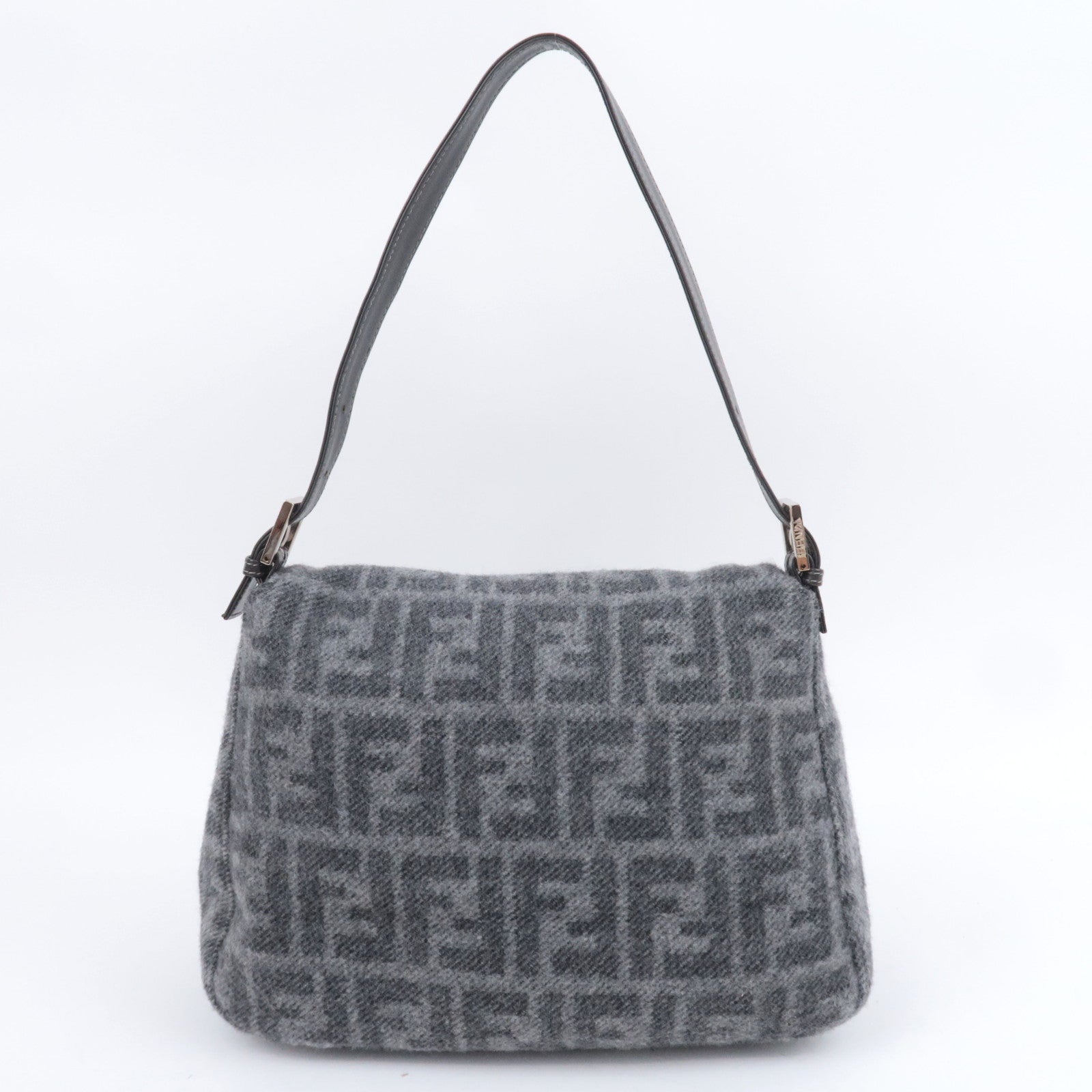 FENDI Zucca Mamma Baguette Cashmere Shoulder Bag Gray