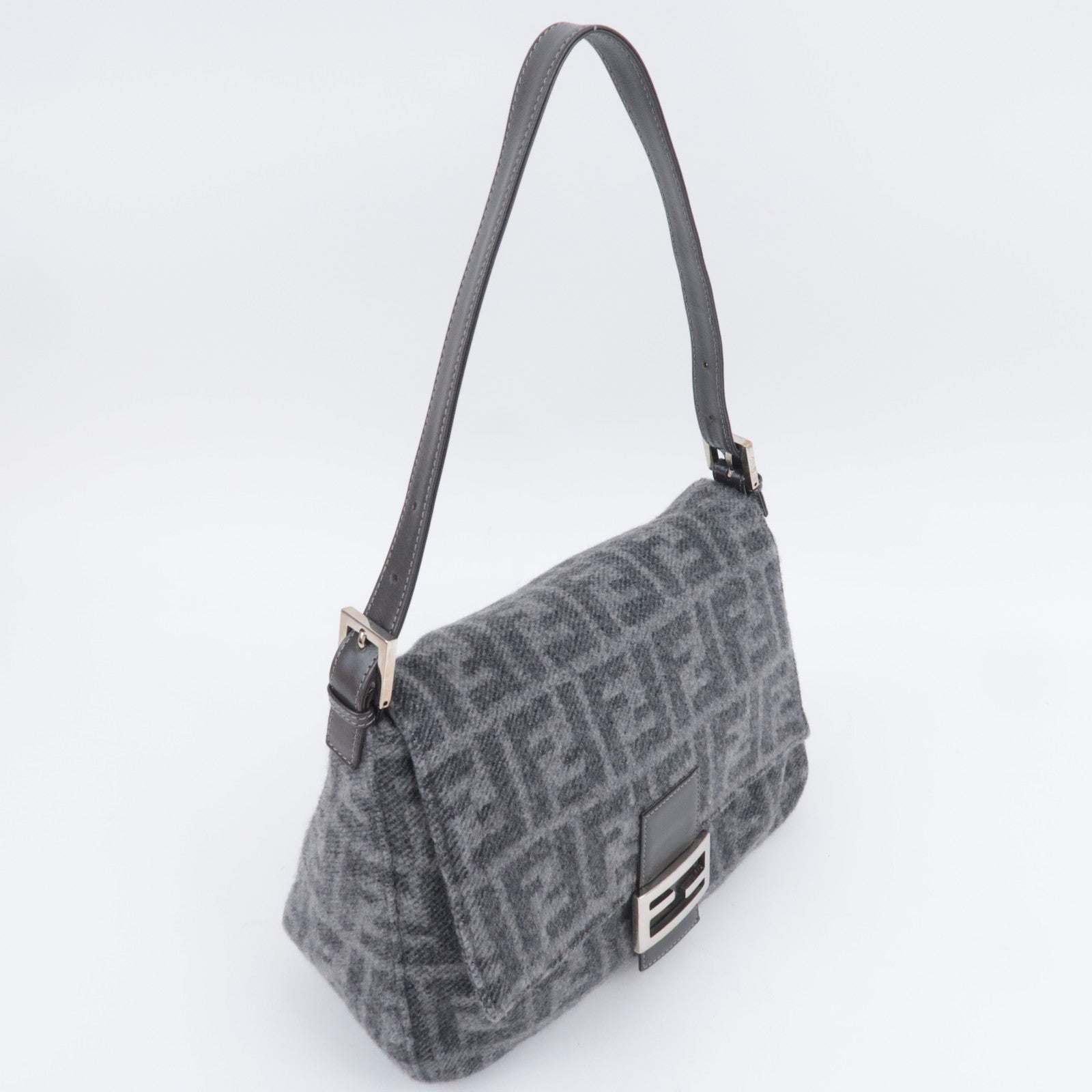 FENDI Zucca Mamma Baguette Cashmere Shoulder Bag Gray