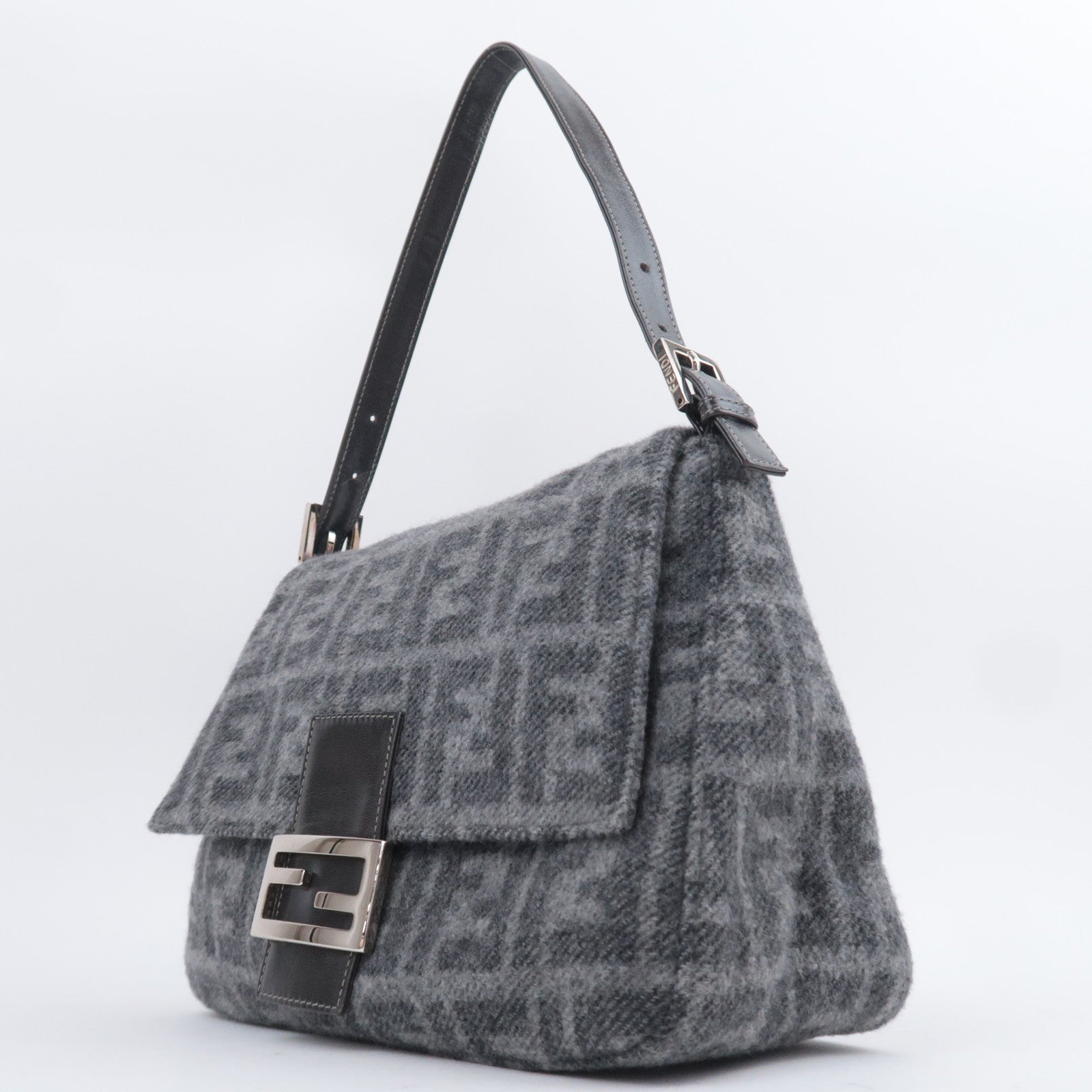 FENDI Zucca Mamma Baguette Cashmere Shoulder Bag Gray