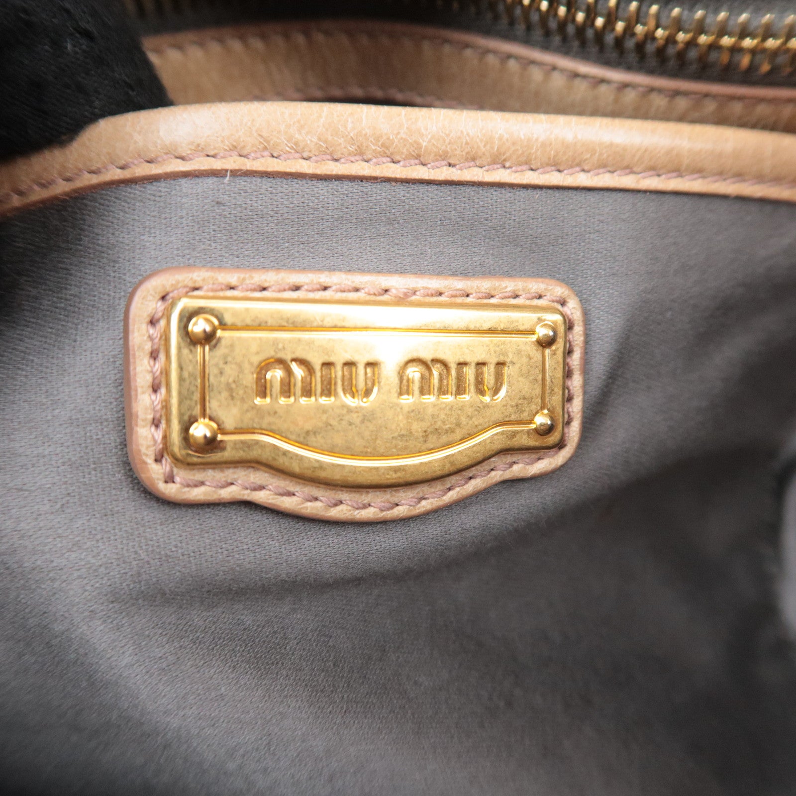 MIU MIU 2Way Leather Handbag Beige