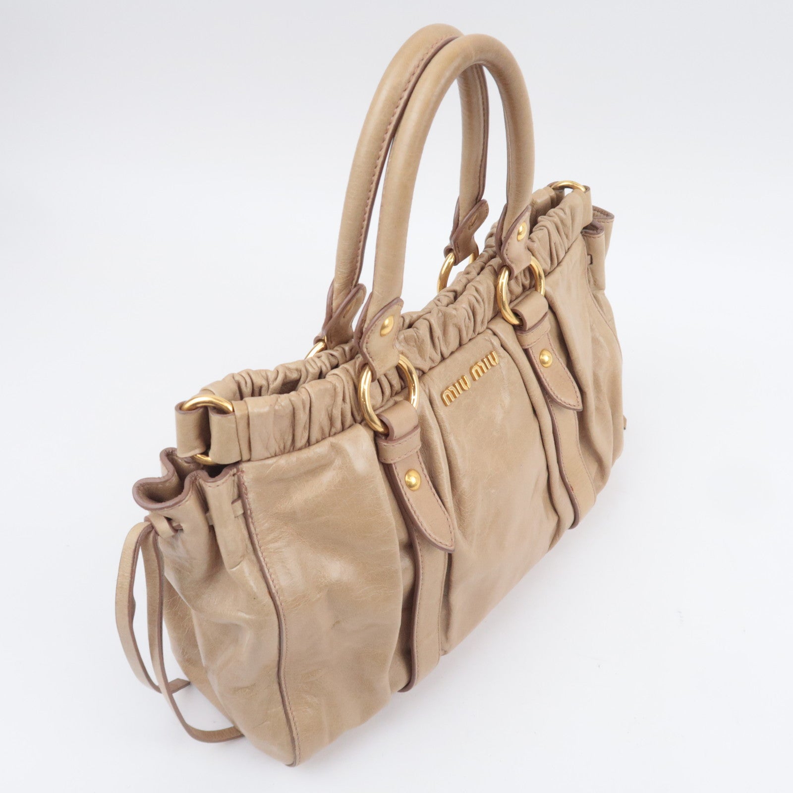 MIU MIU 2Way Leather Handbag Beige