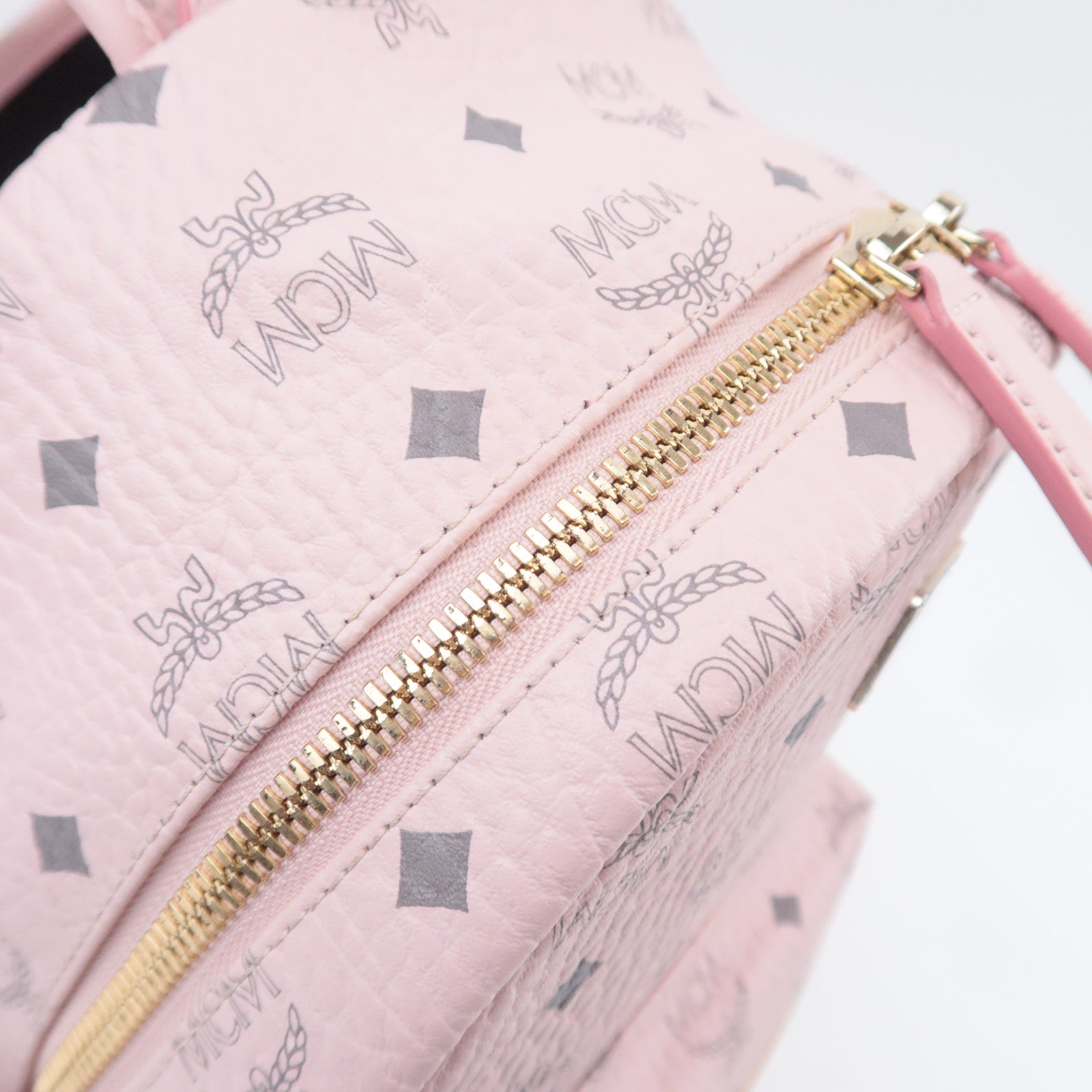 MCM Visetos Studs Leather Backpack Pink