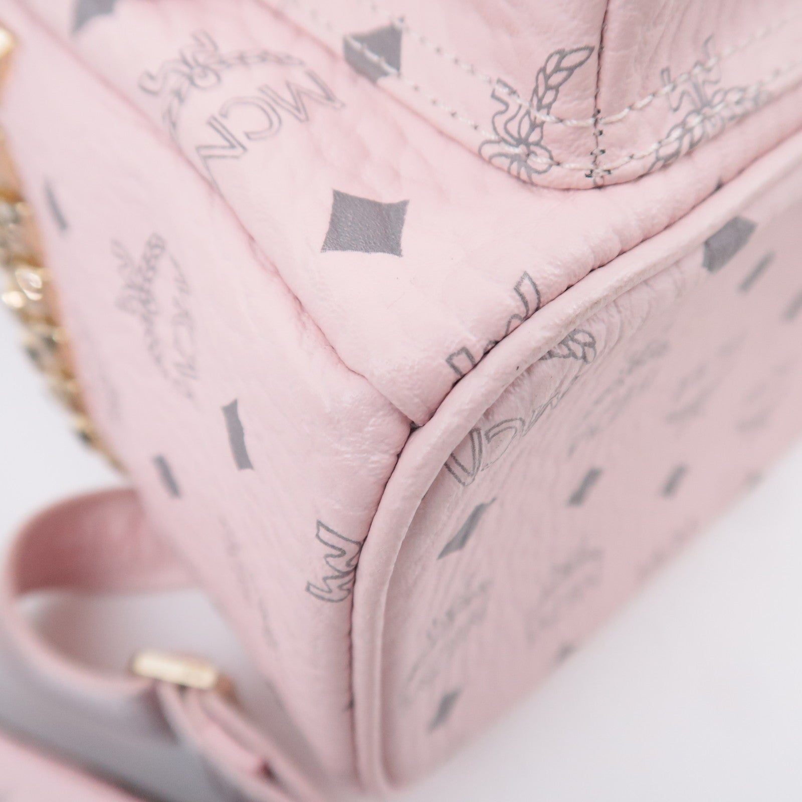 MCM Visetos Studs Leather Backpack Pink
