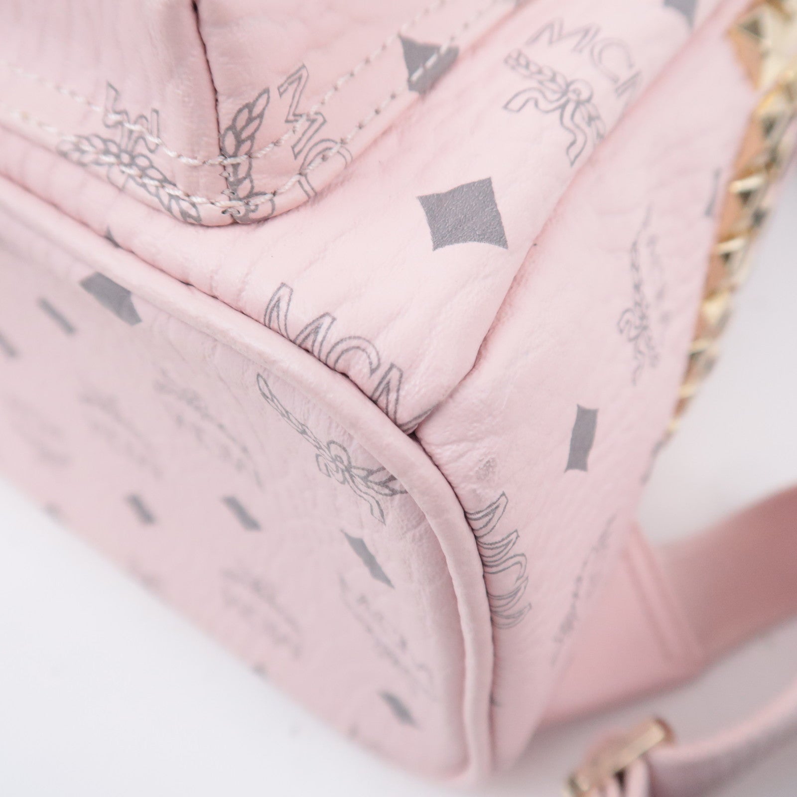 MCM Visetos Studs Leather Backpack Pink