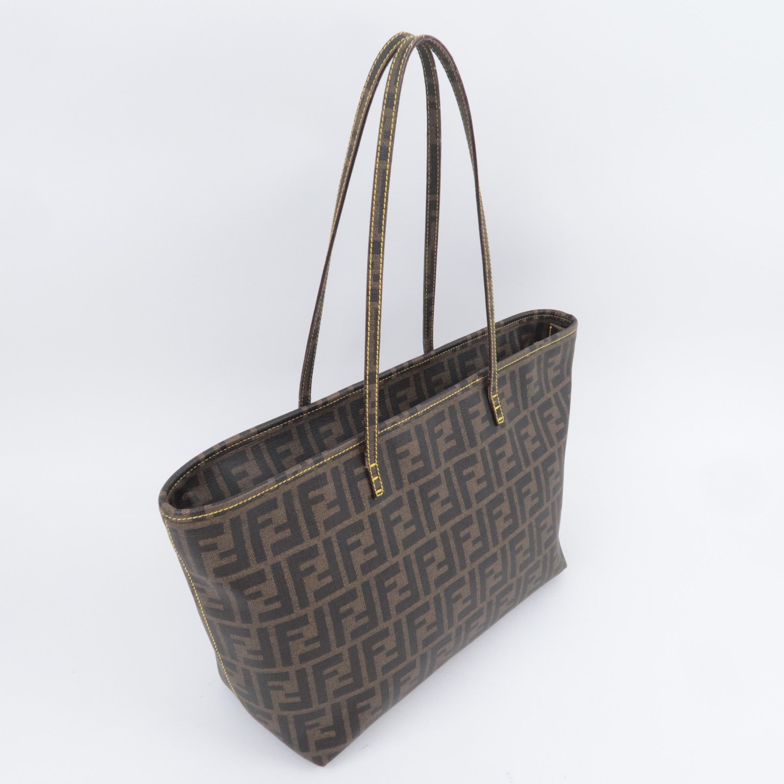 FENDI Zucca PVC Tote Bag Brown Black Yellow 8BH198
