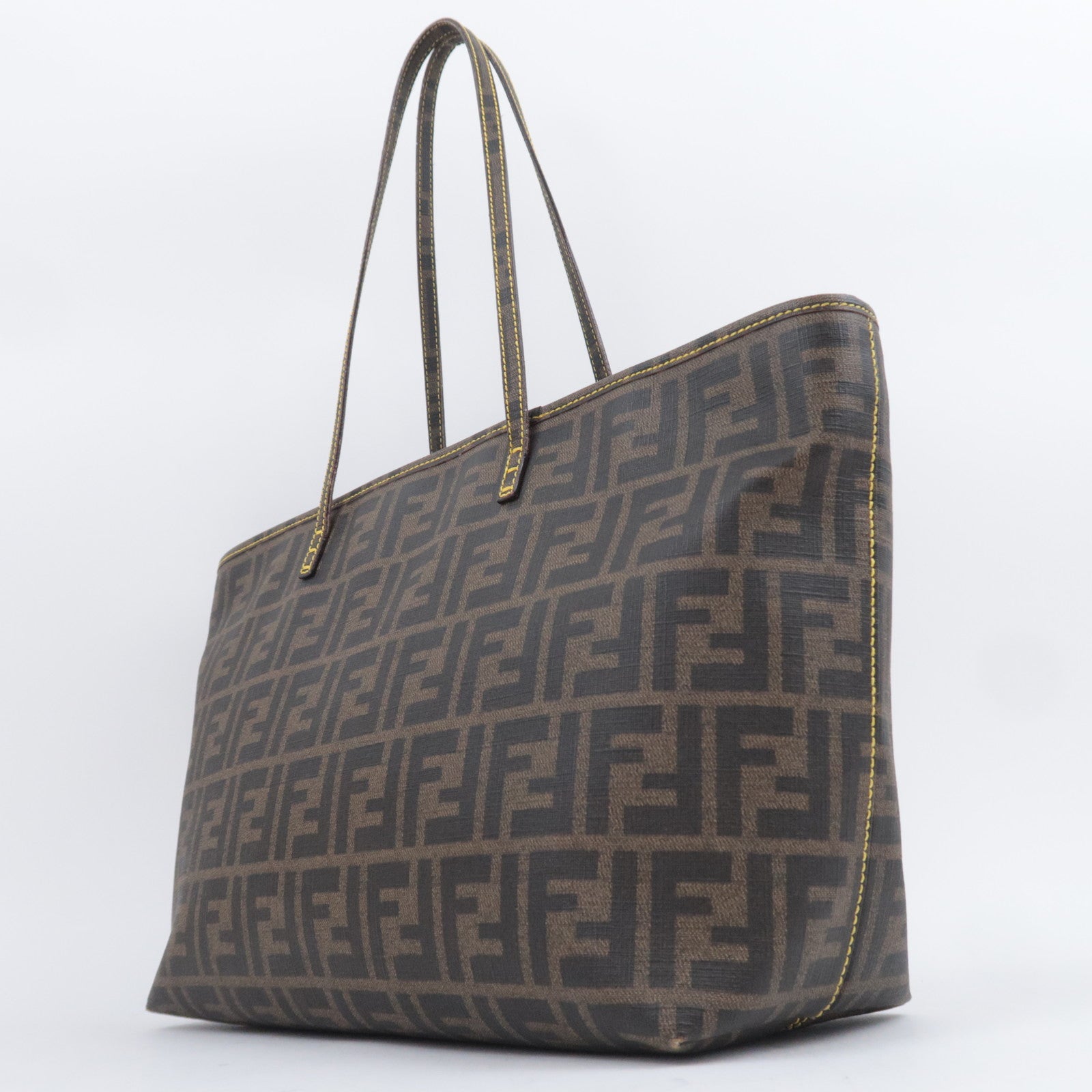 FENDI Zucca PVC Tote Bag Brown Black Yellow 8BH198