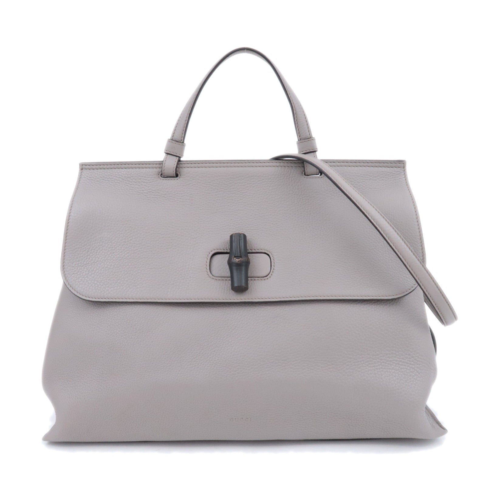 GUCCI Bamboo Daily 2Way Leather Handbag Gray 37083091689
