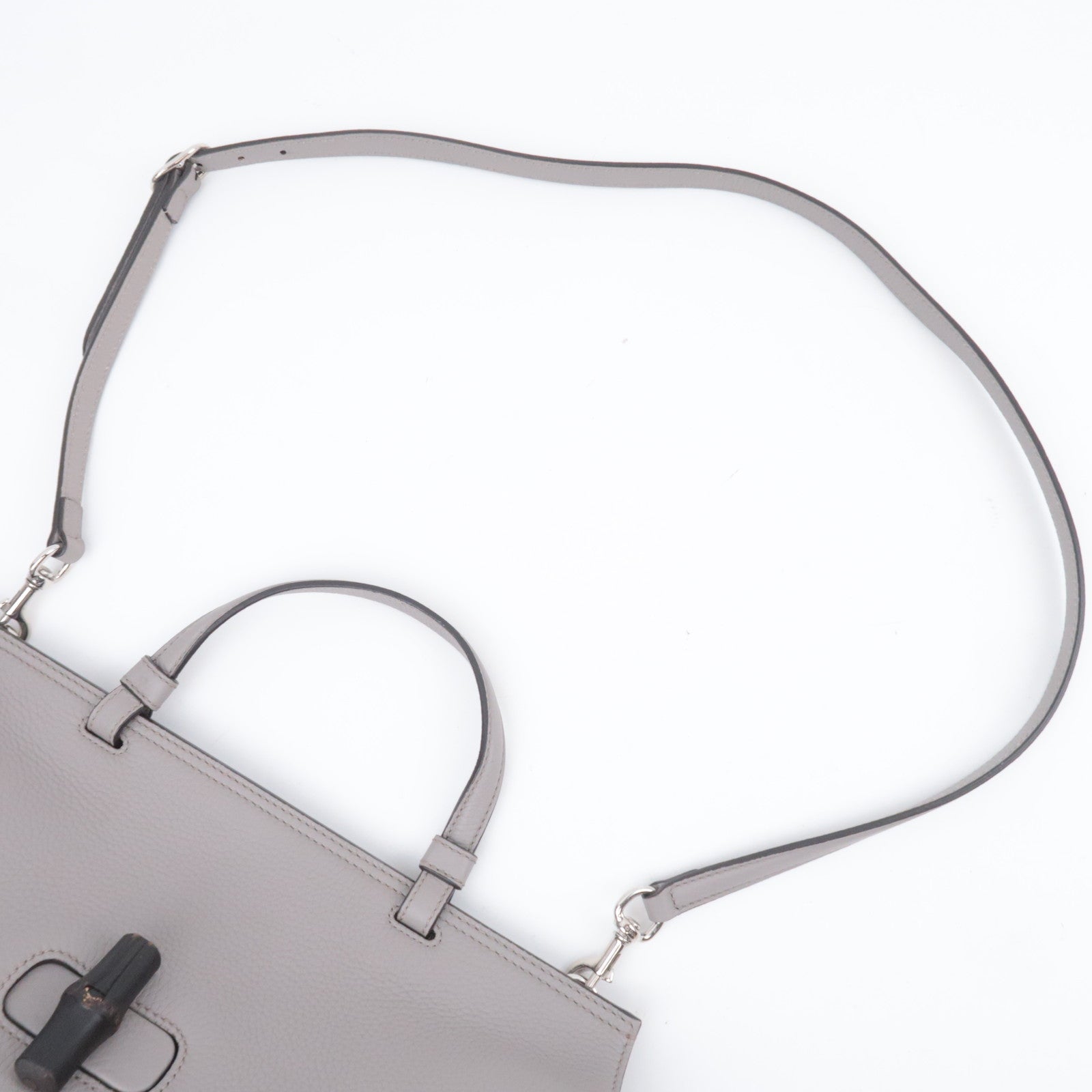GUCCI Bamboo Daily 2Way Leather Handbag Gray 370830