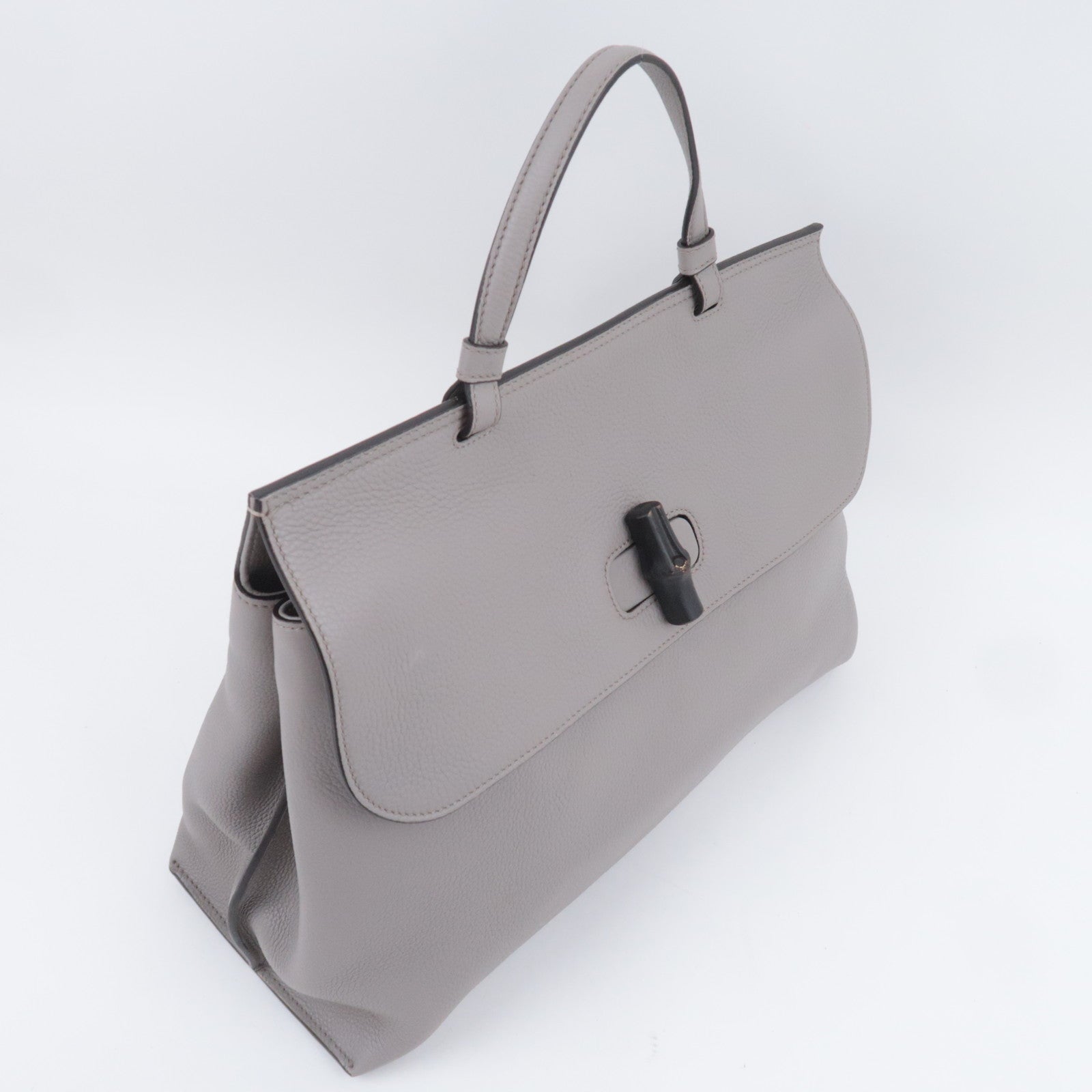 GUCCI Bamboo Daily 2Way Leather Handbag Gray 370830