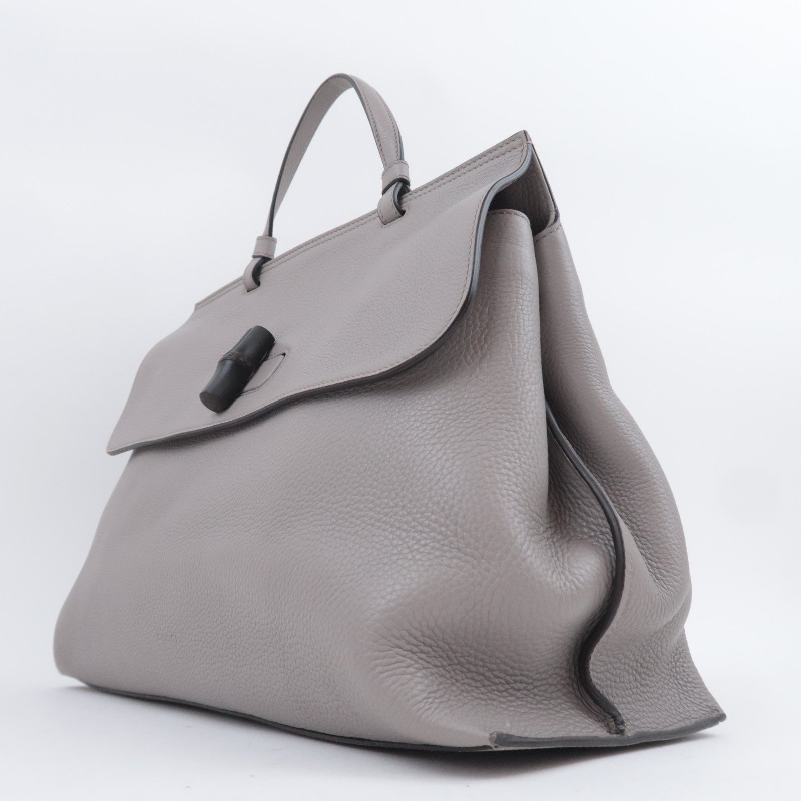 GUCCI Bamboo Daily 2Way Leather Handbag Gray 370830