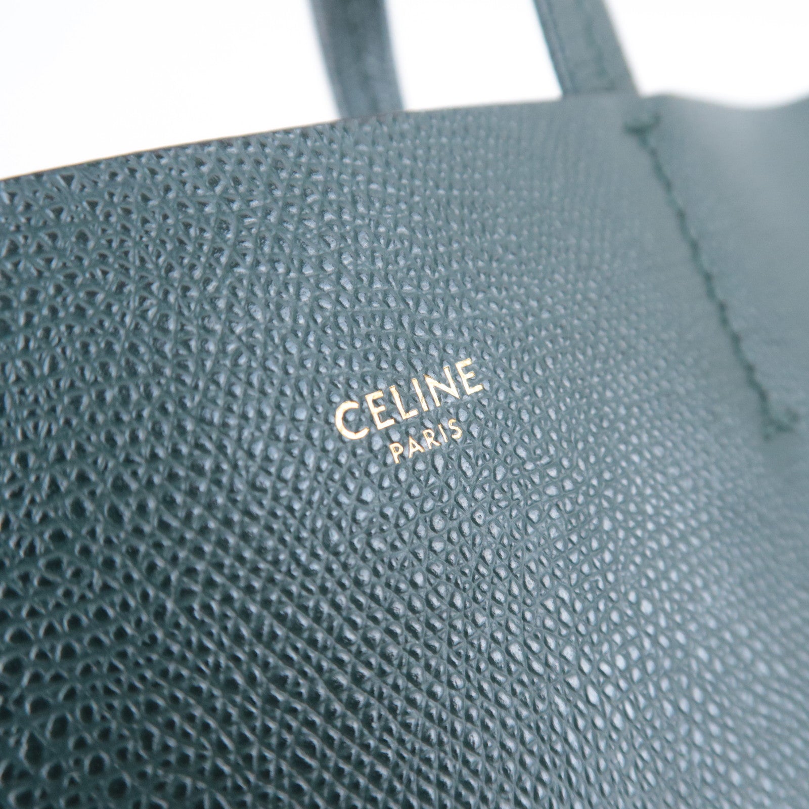 CELINE Vertical Cabas Small 2Way Leather Tote Bag Green 189813