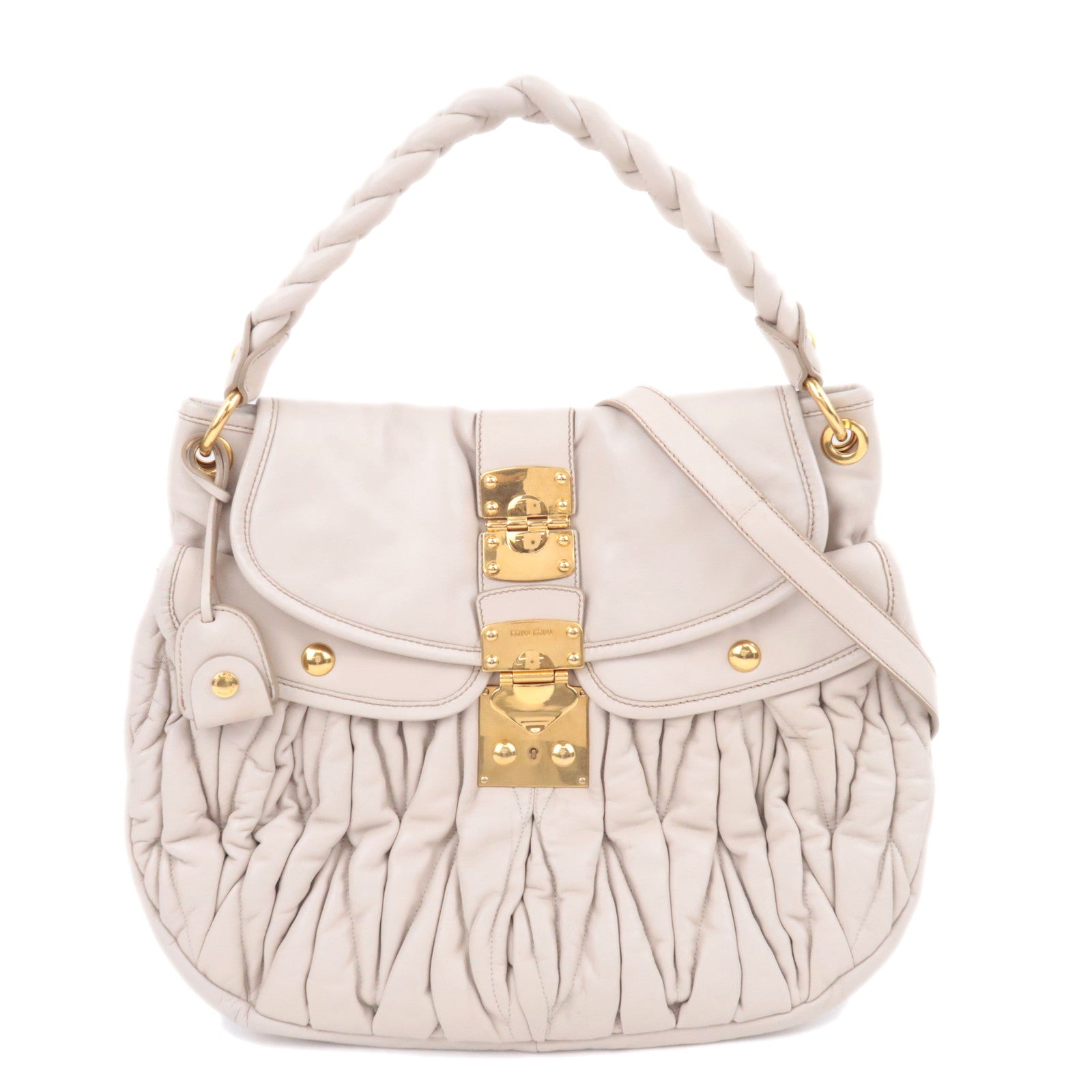 MIU MIU Matelasse 2Way Leather Shoulder Bag Greige91700