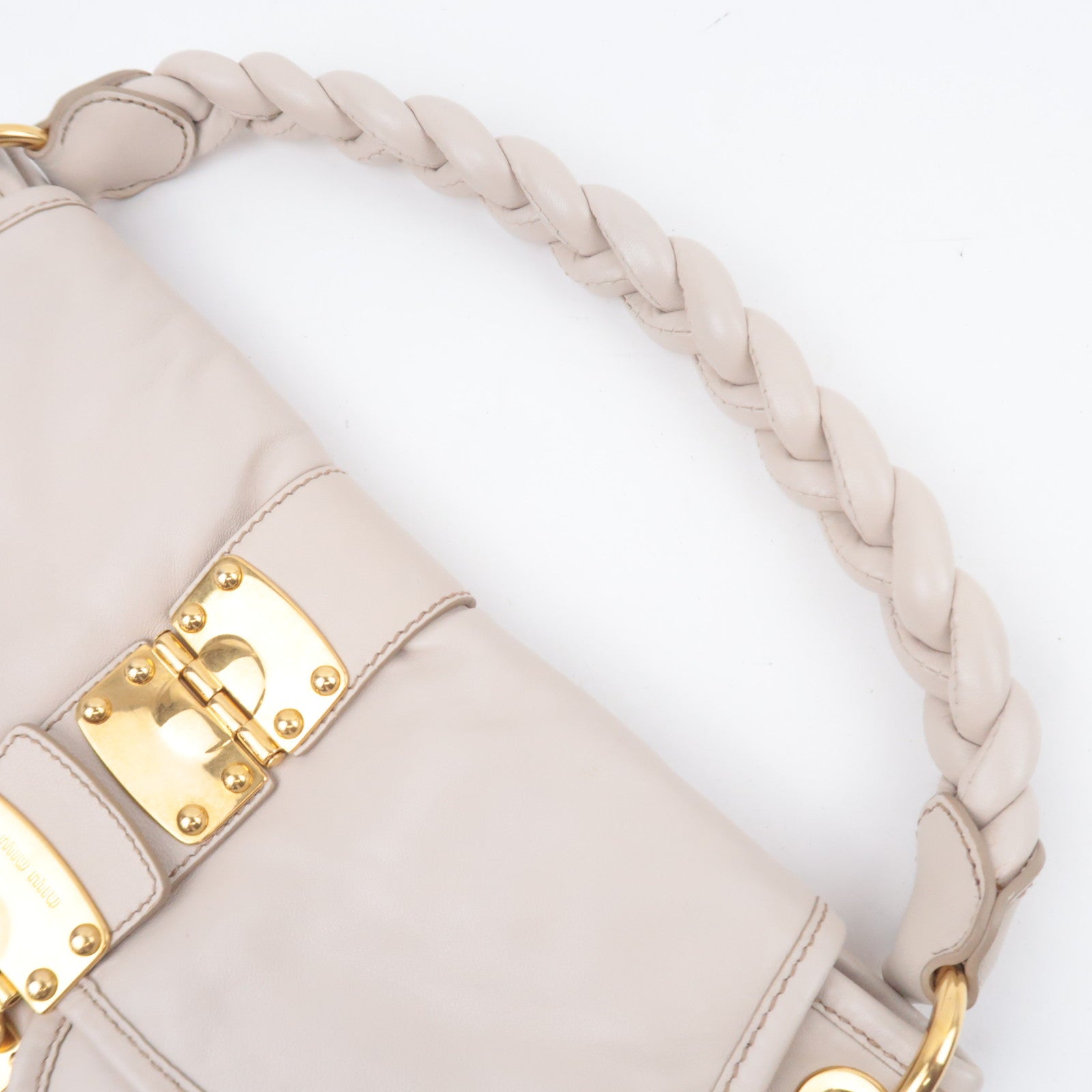 MIU MIU Matelasse 2Way Leather Shoulder Bag Greige