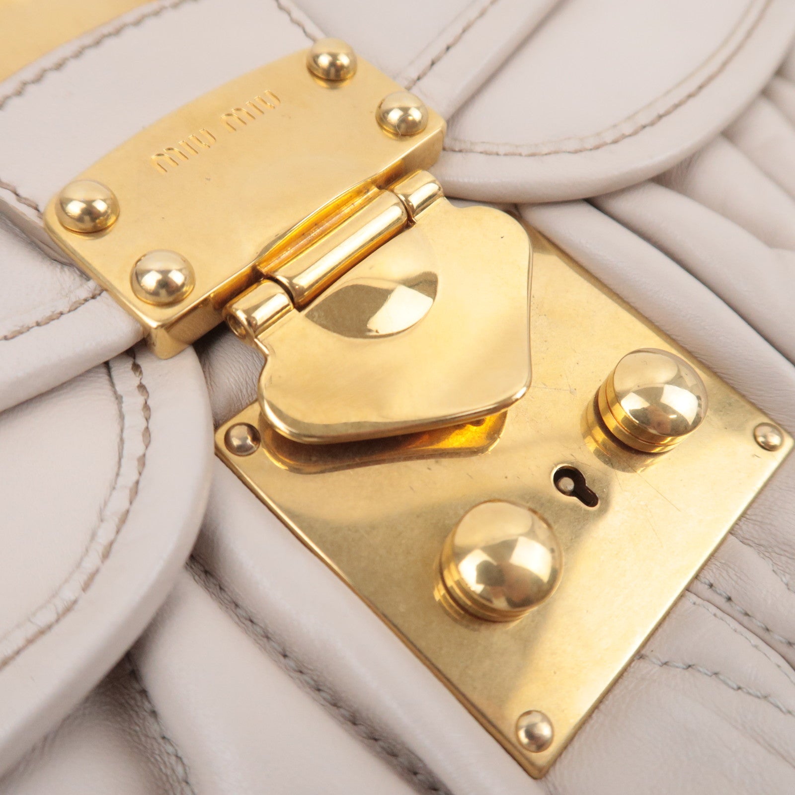 MIU MIU Matelasse 2Way Leather Shoulder Bag Greige