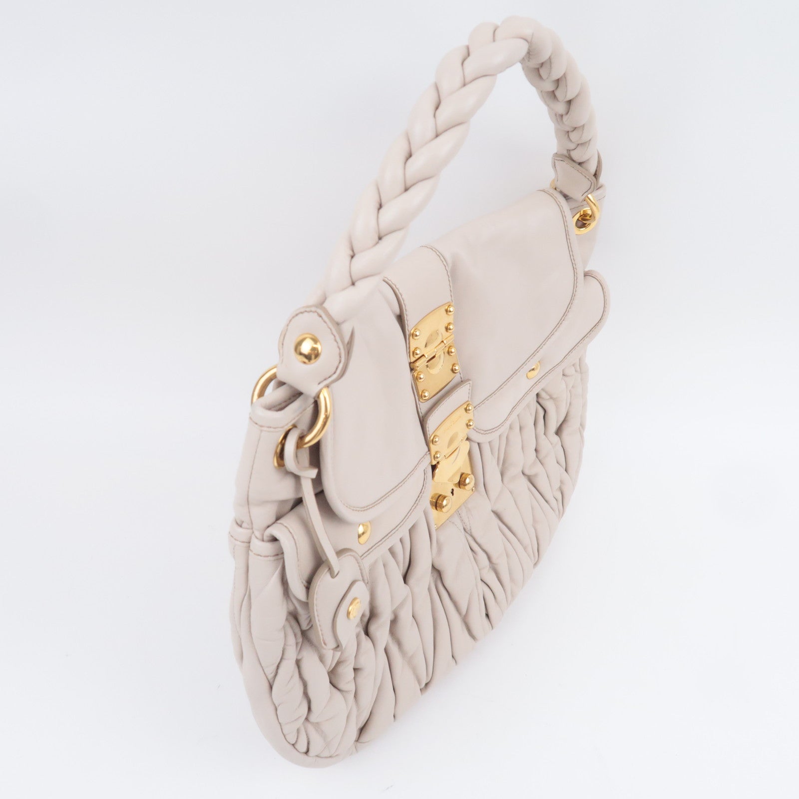 MIU MIU Matelasse 2Way Leather Shoulder Bag Greige