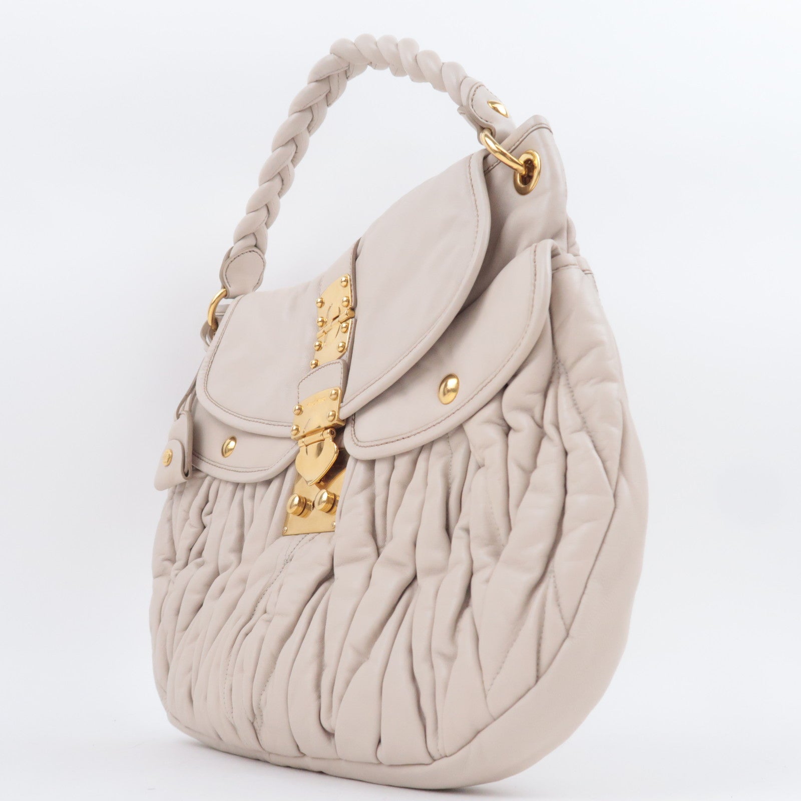 MIU MIU Matelasse 2Way Leather Shoulder Bag Greige