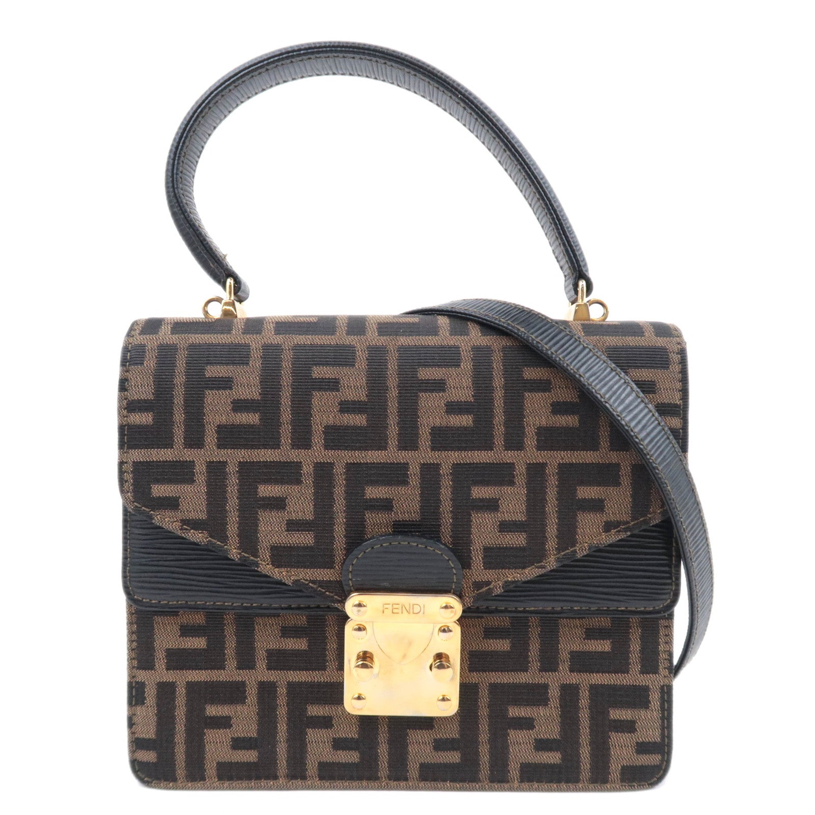 FENDI Zucca 2Way Canvas Handbag Brown Black91709