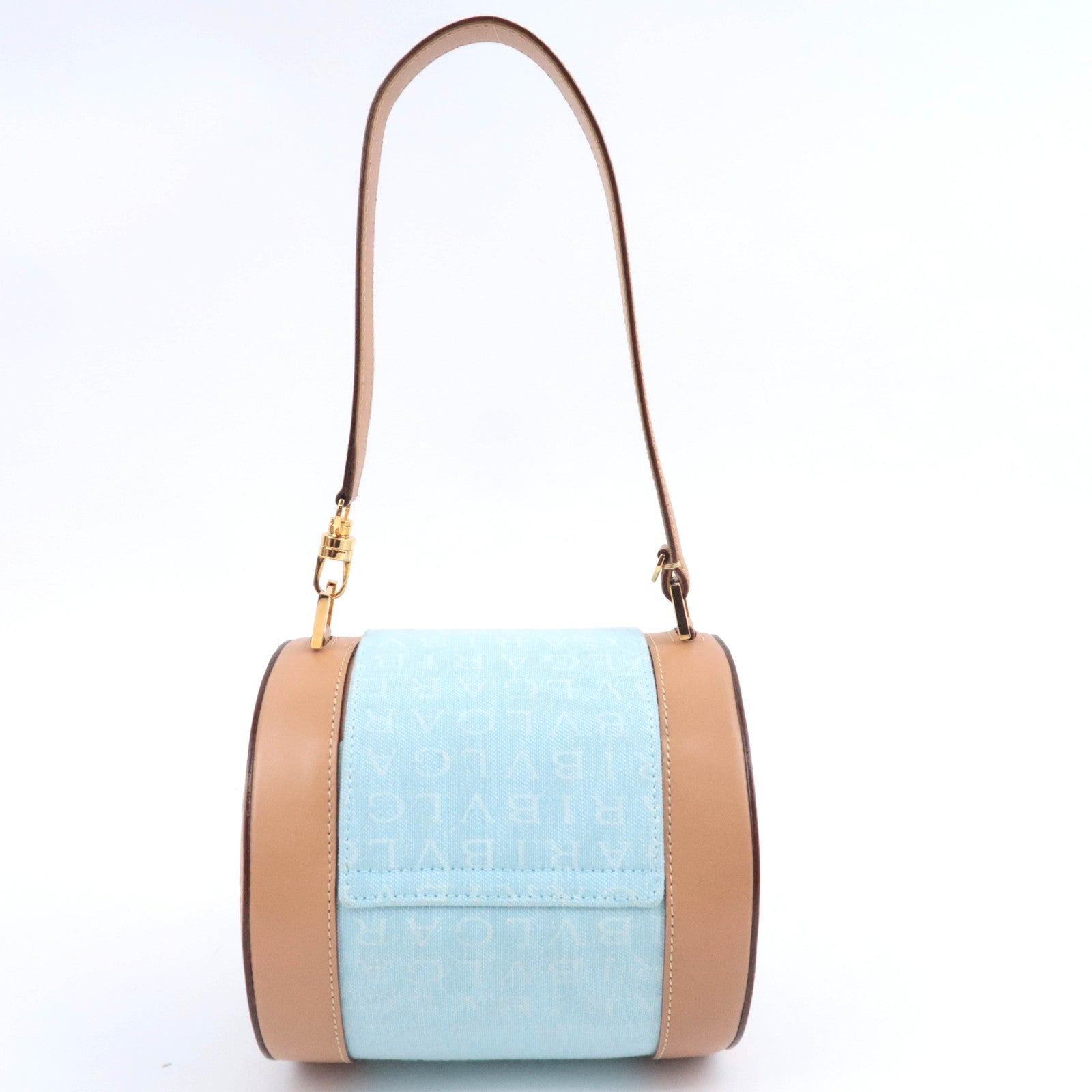 BVLGARI B-Zero1 Logo Mania Canvas Barrel Bag Light Blue