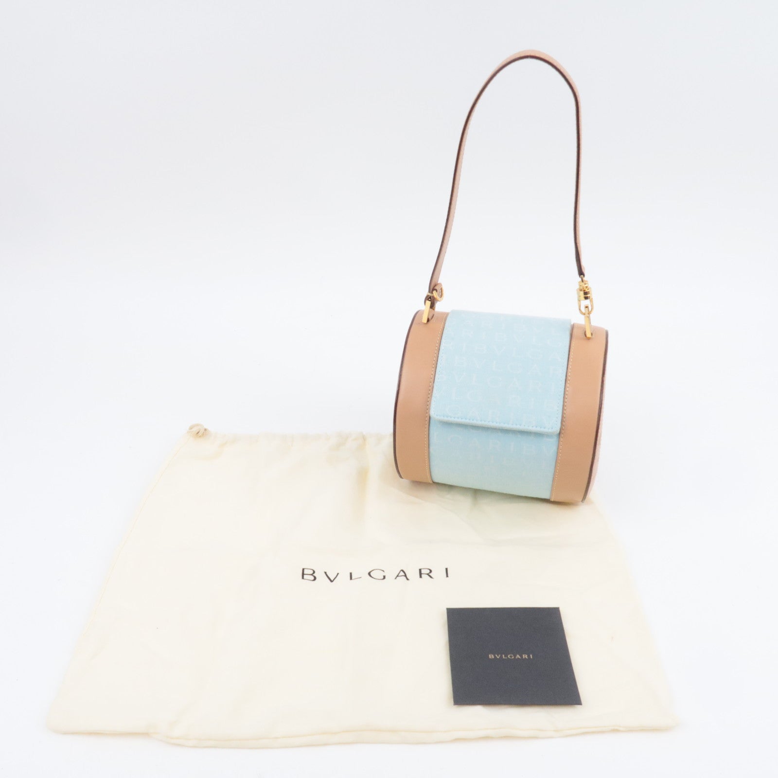 BVLGARI B-Zero1 Logo Mania Canvas Barrel Bag Light Blue