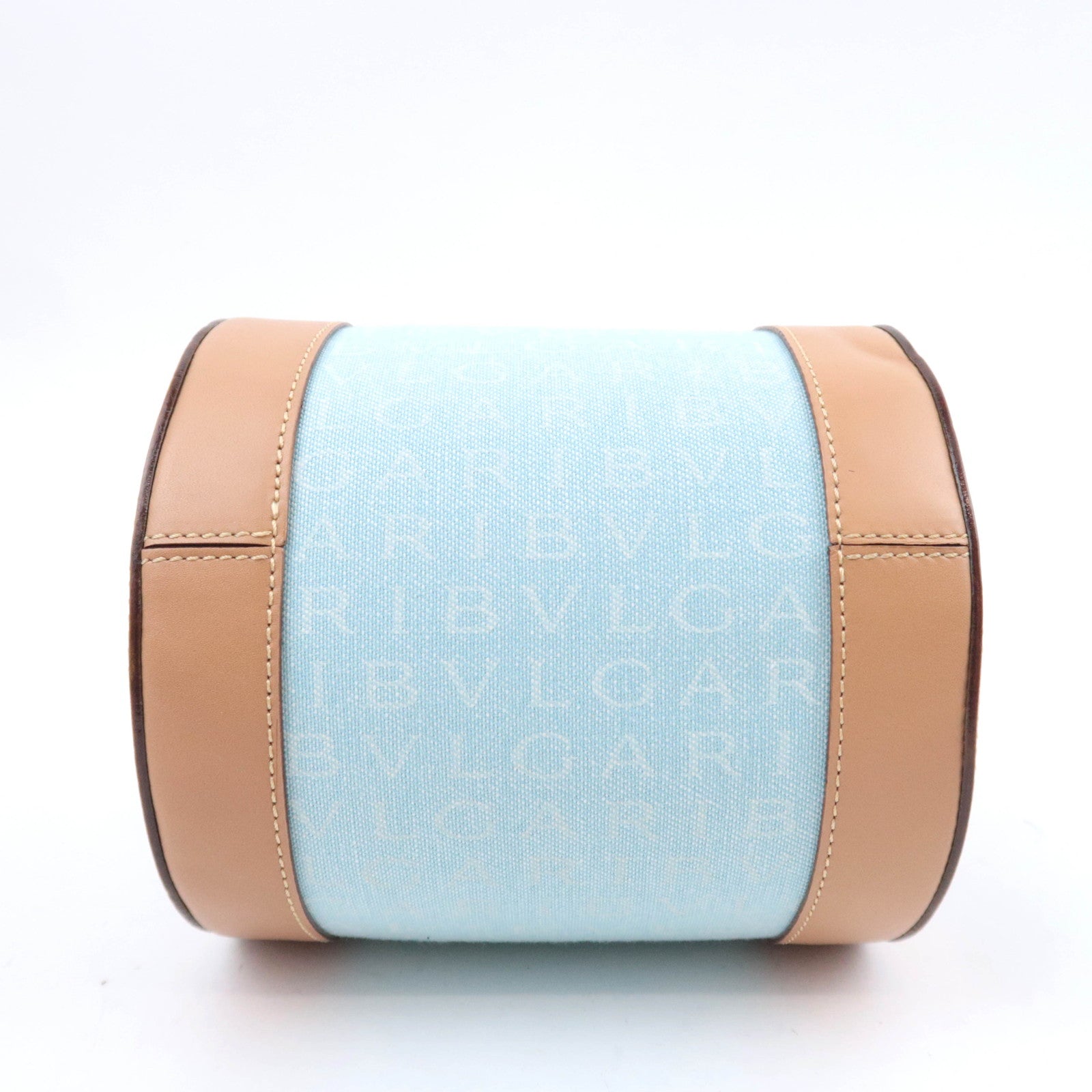 BVLGARI B-Zero1 Logo Mania Canvas Barrel Bag Light Blue